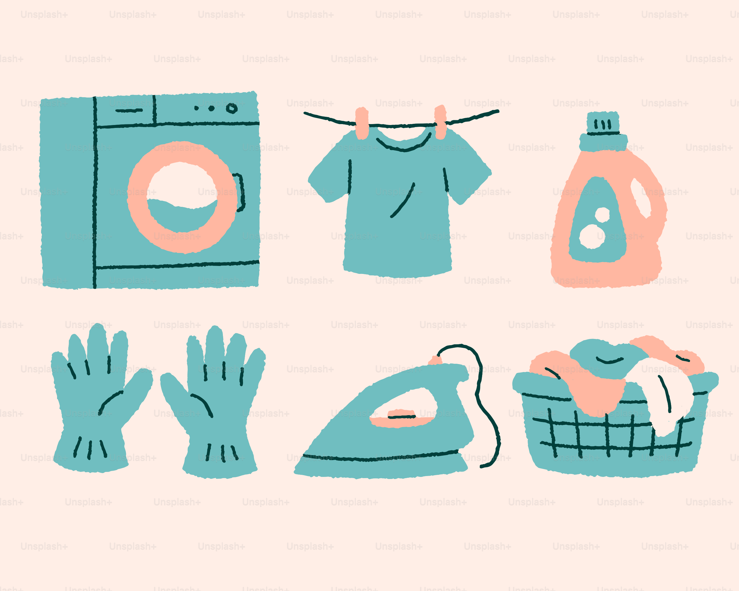 Laundry essentials are depicted in this illustration.