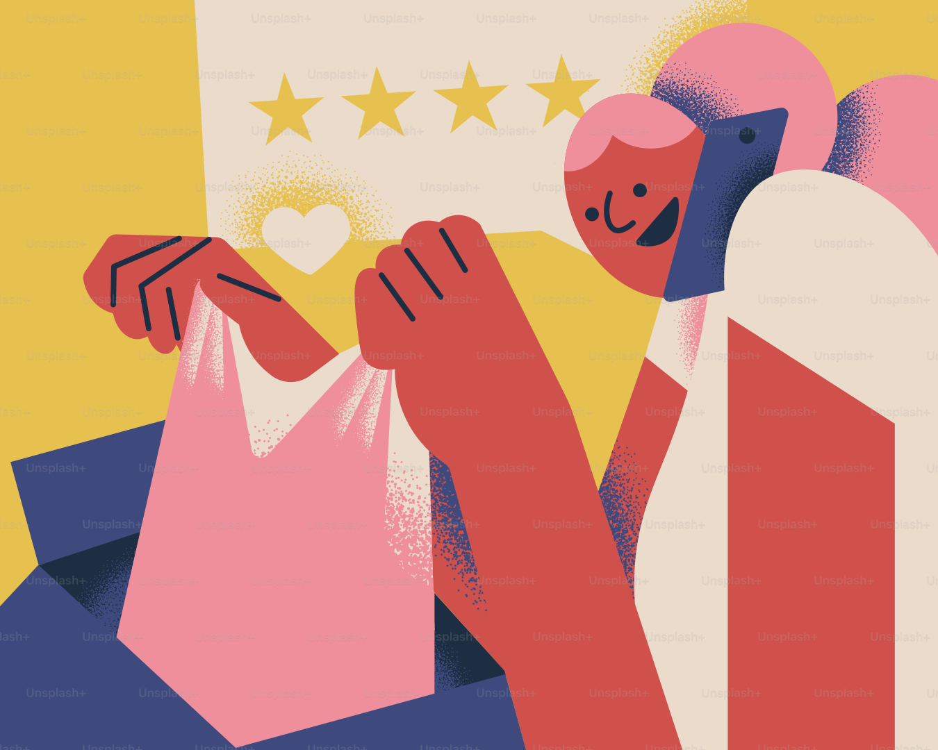 A happy customer receives and reviews a purchase.