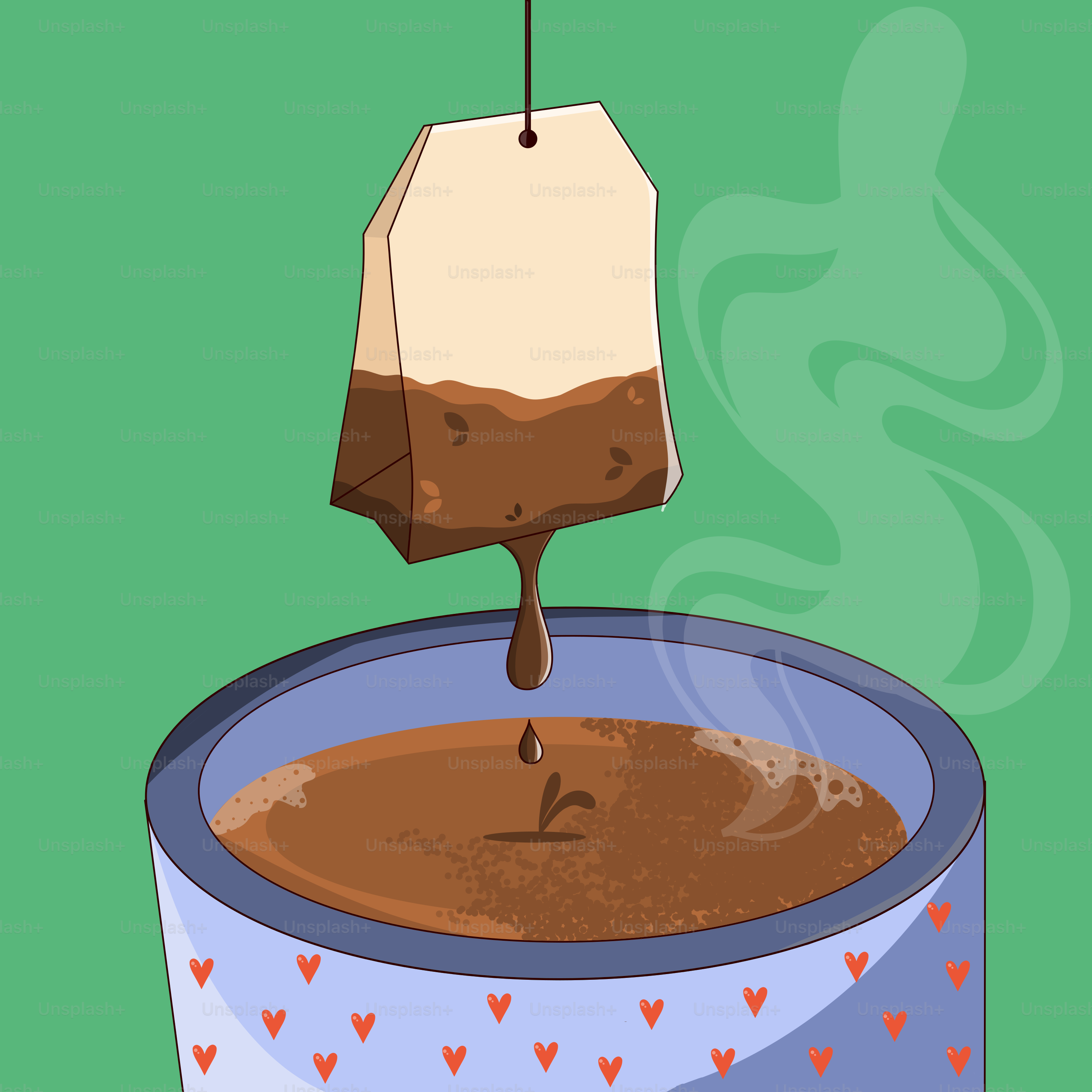 A teabag steeps into a cup of tea.