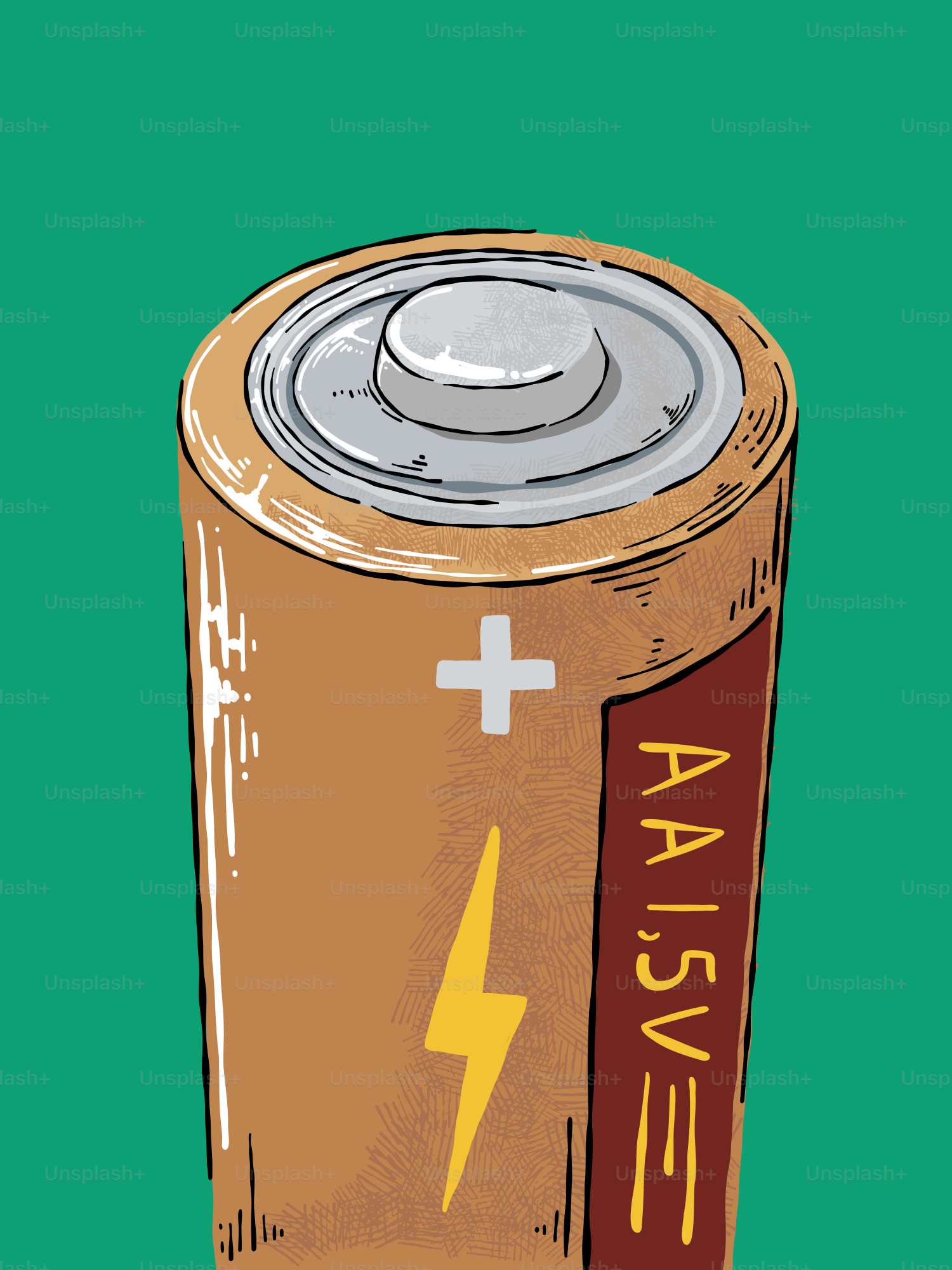 An aa battery stands tall with a charge symbol.
