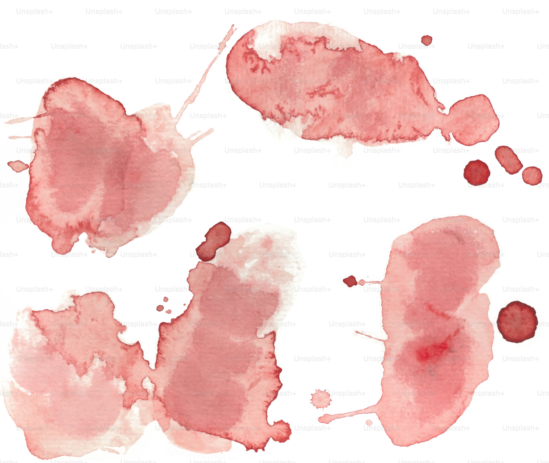 Red watercolor paint splatters on a white background.