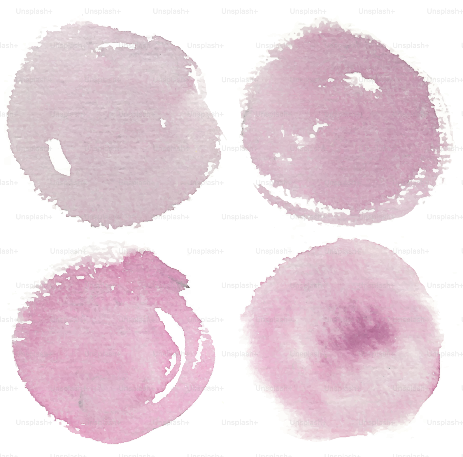 Quatro círculos aquarela em tons de rosa.