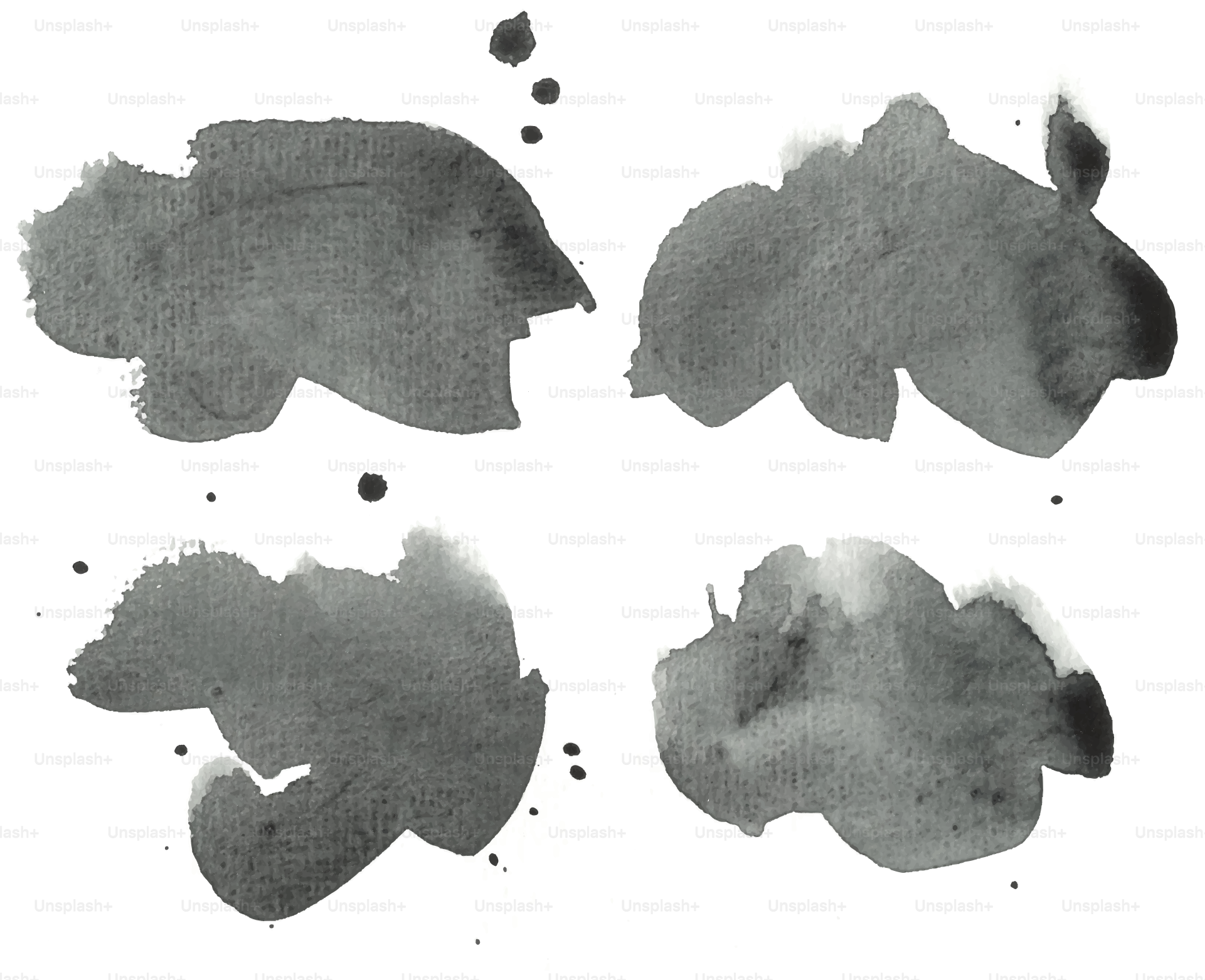 Manchas de tinta são dispostas sobre um fundo branco.