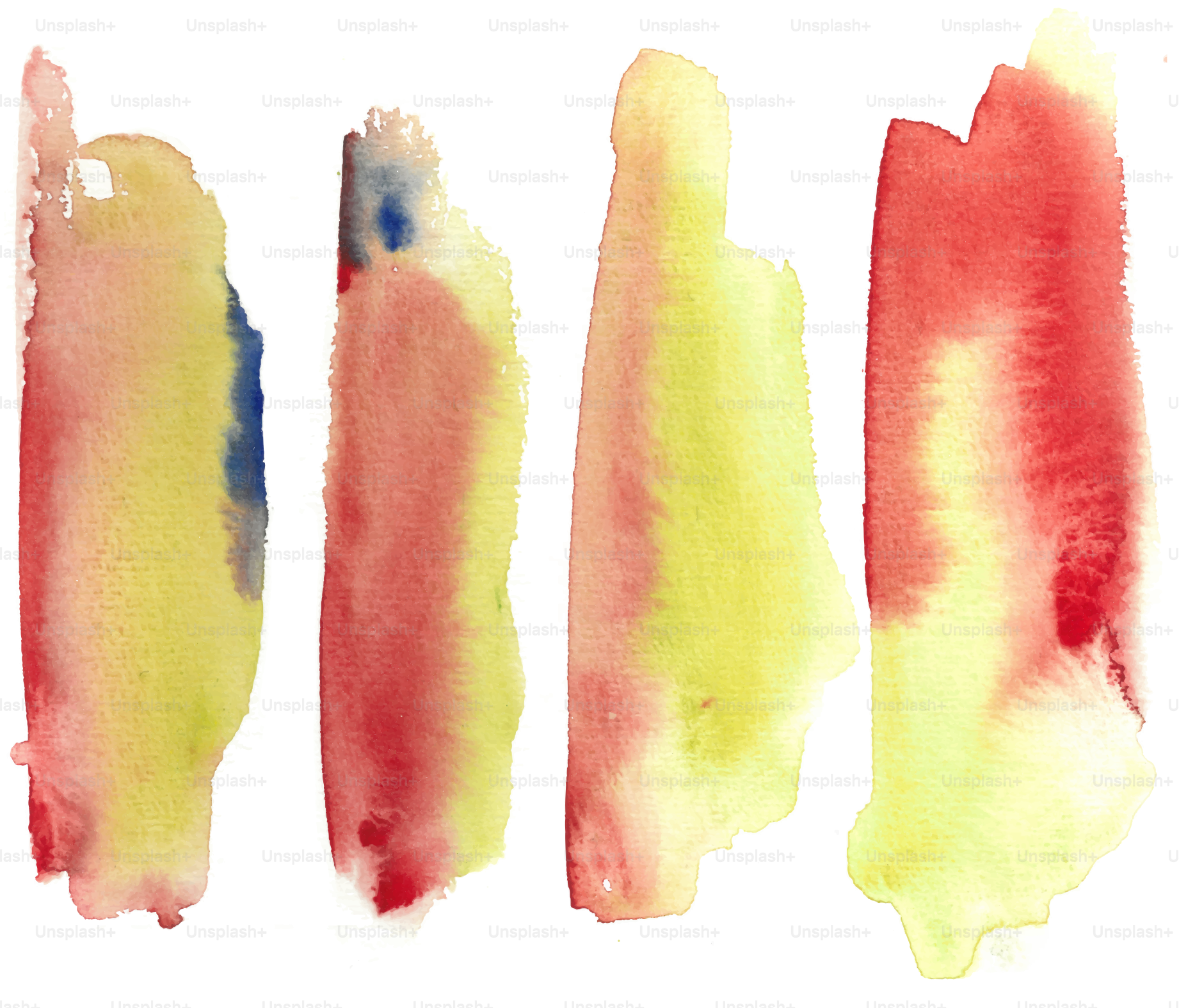Watercolor brush strokes of varying colors.
