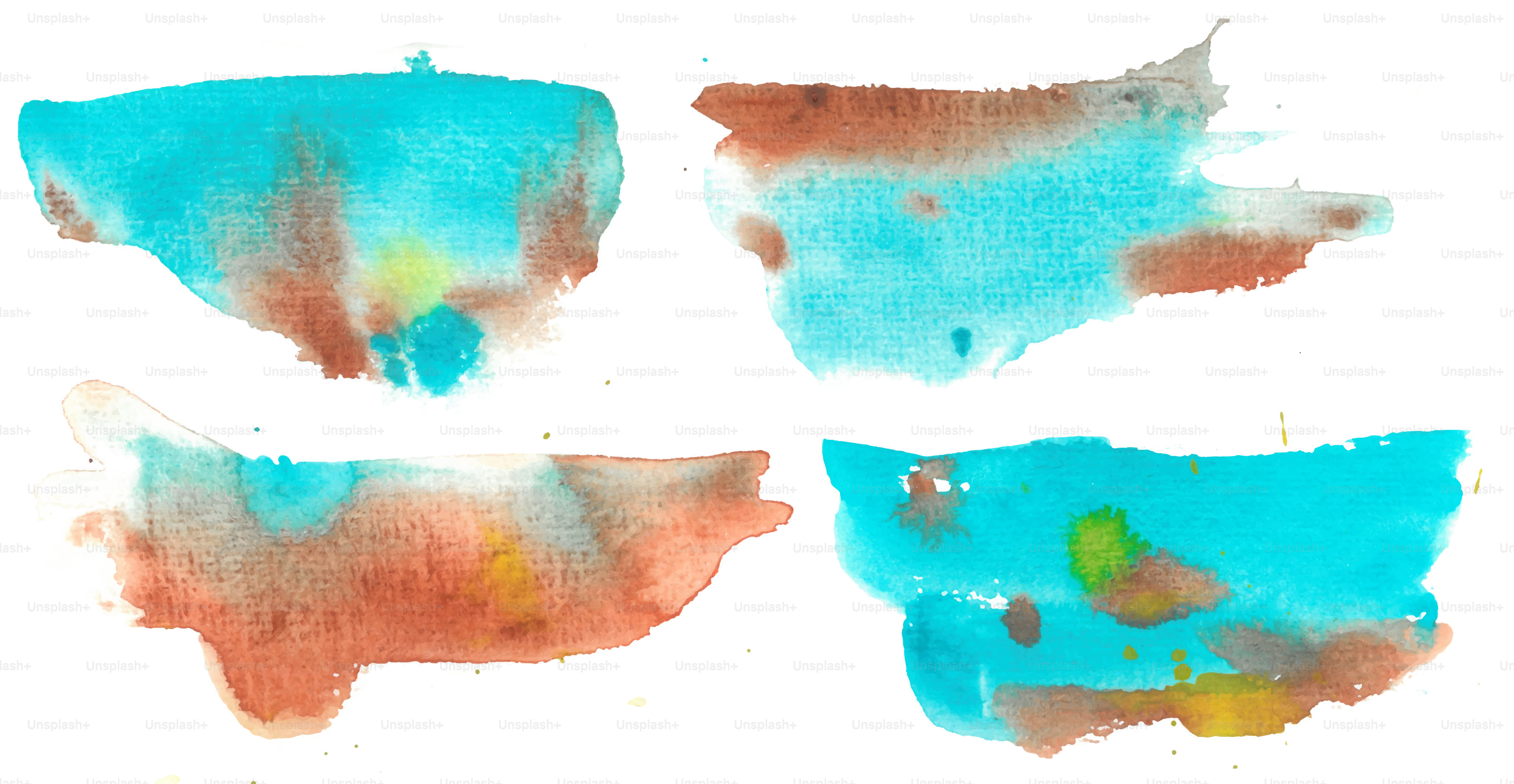 Watercolor blobs in blue and brown.