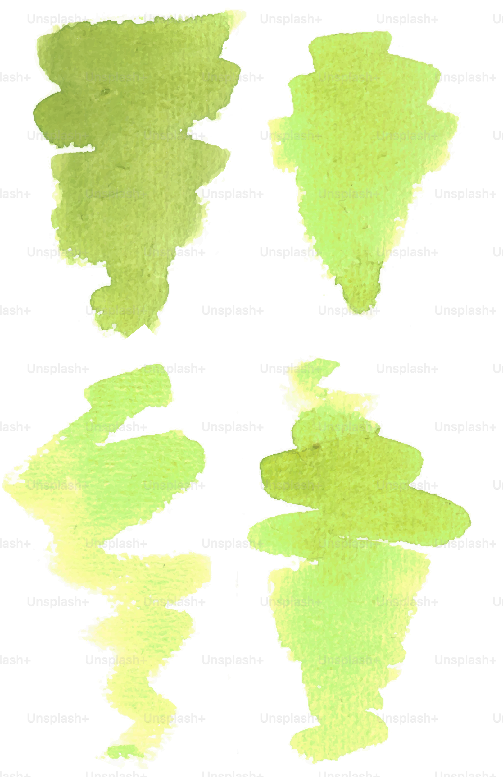 Four green watercolor paint swatches.