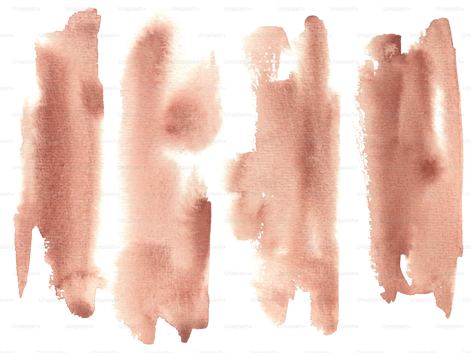 Four brown watercolor brush strokes on white.