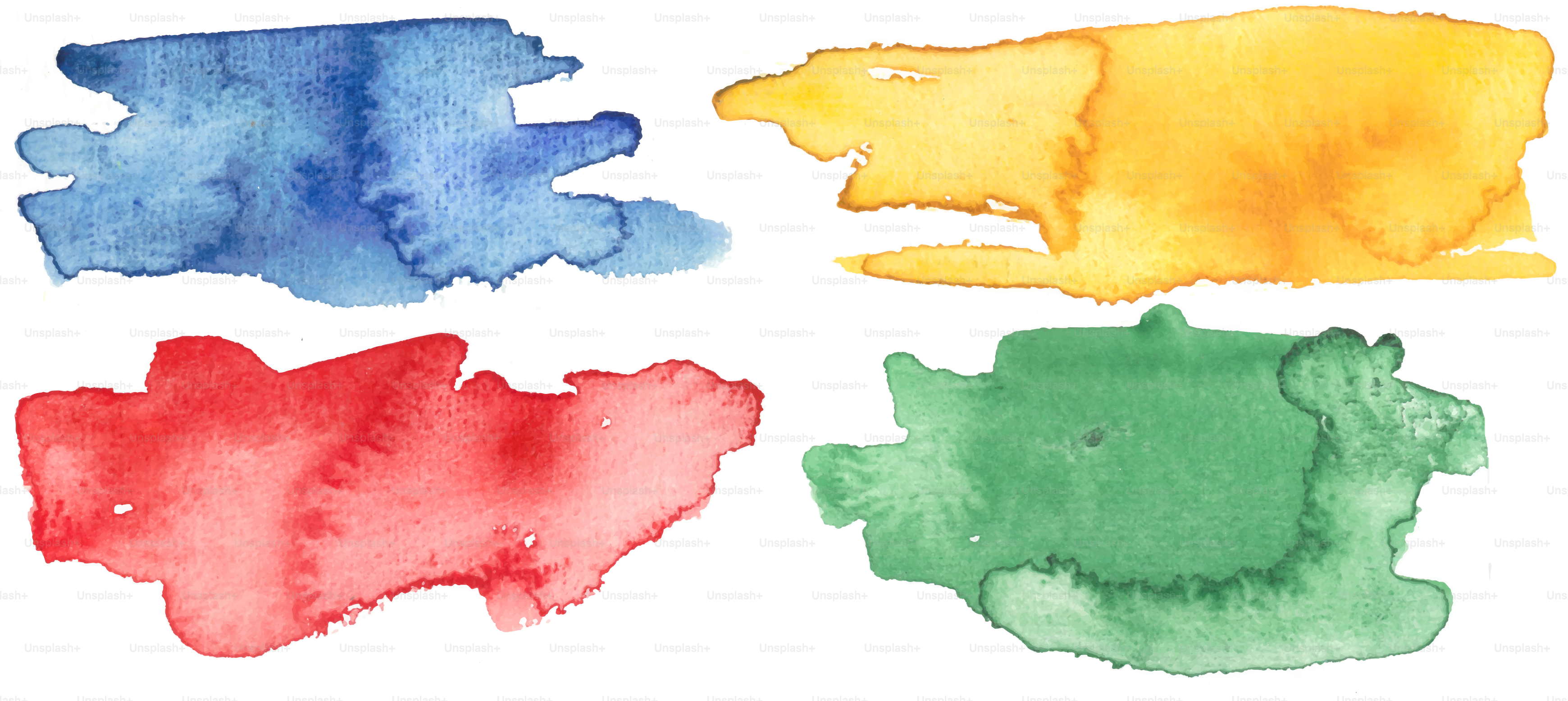 Four watercolor splashes in different colors.