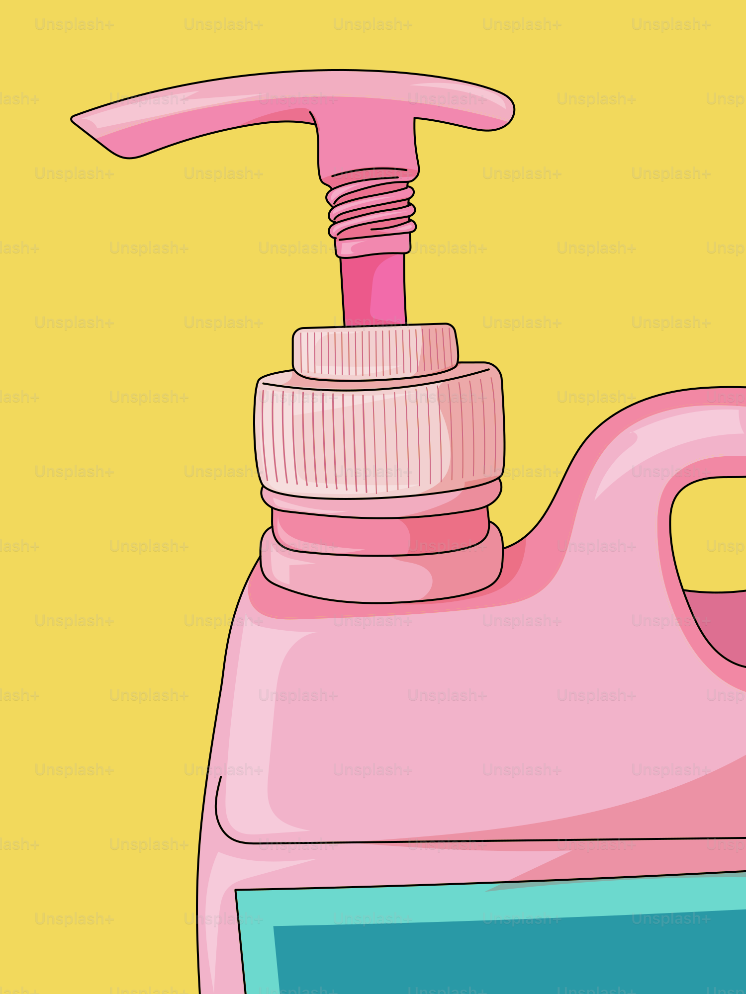 Pink hand sanitizer dispenser against a yellow background.