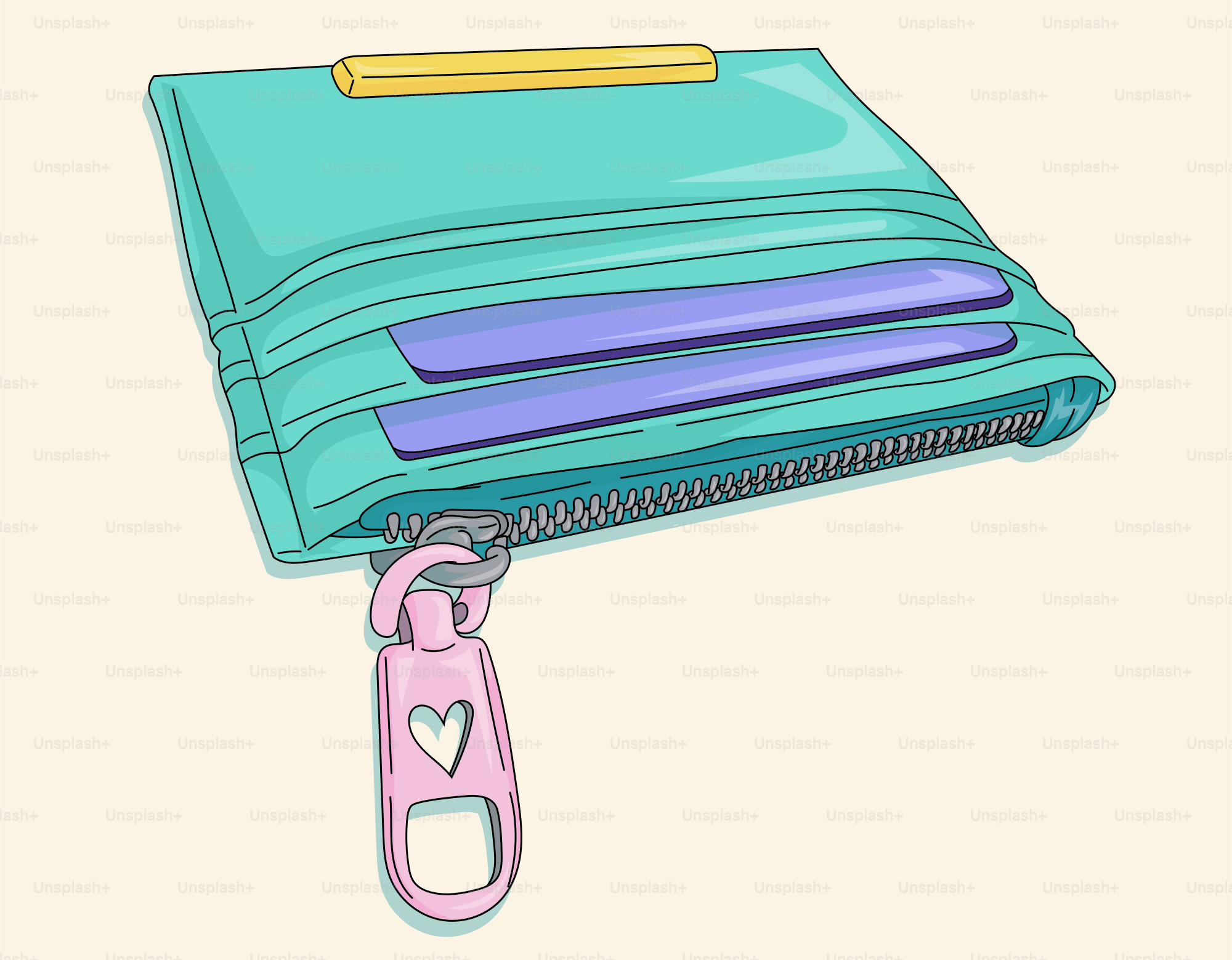 A teal wallet with a pink zipper.