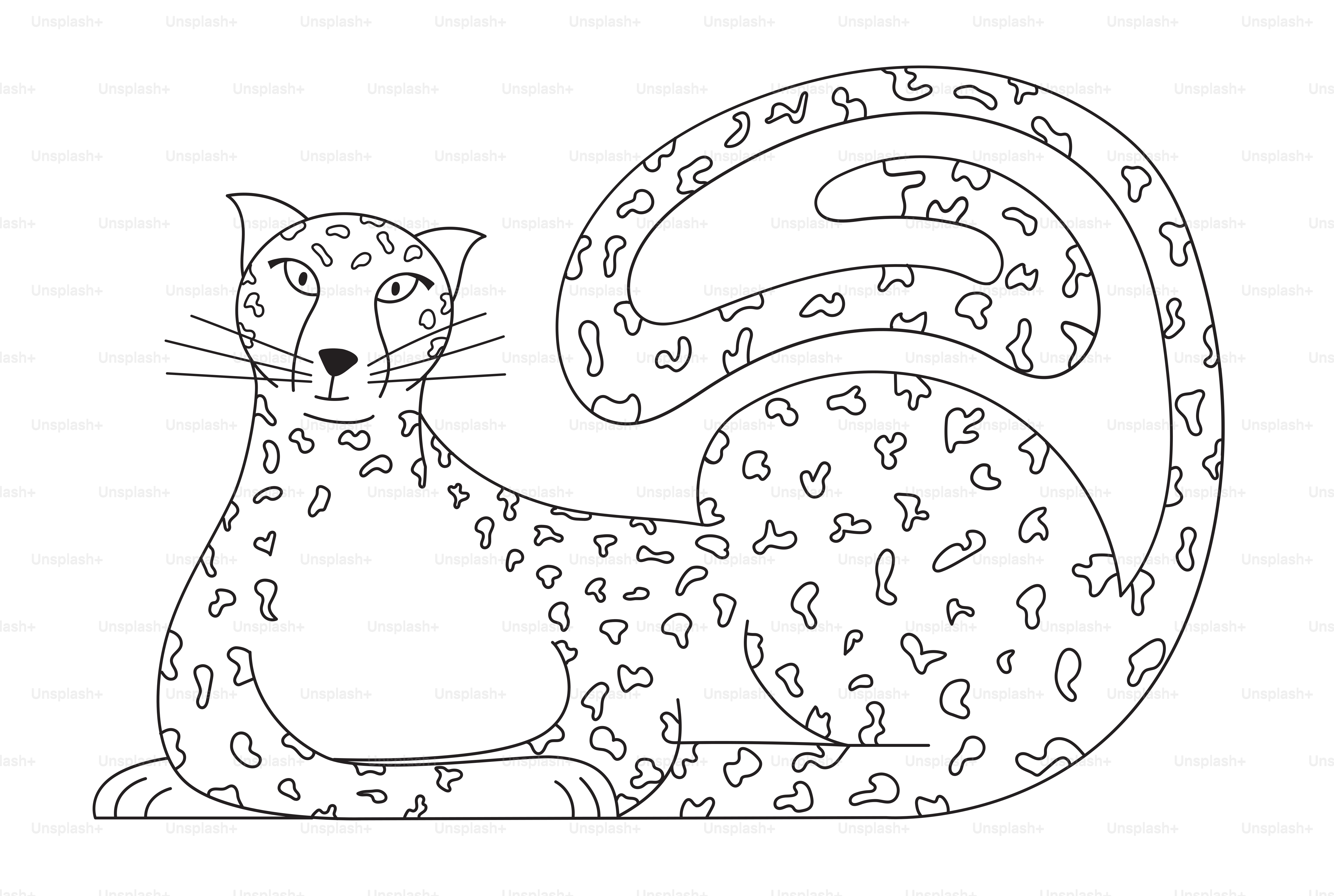 A stylized black-and-white drawing of a cheetah.