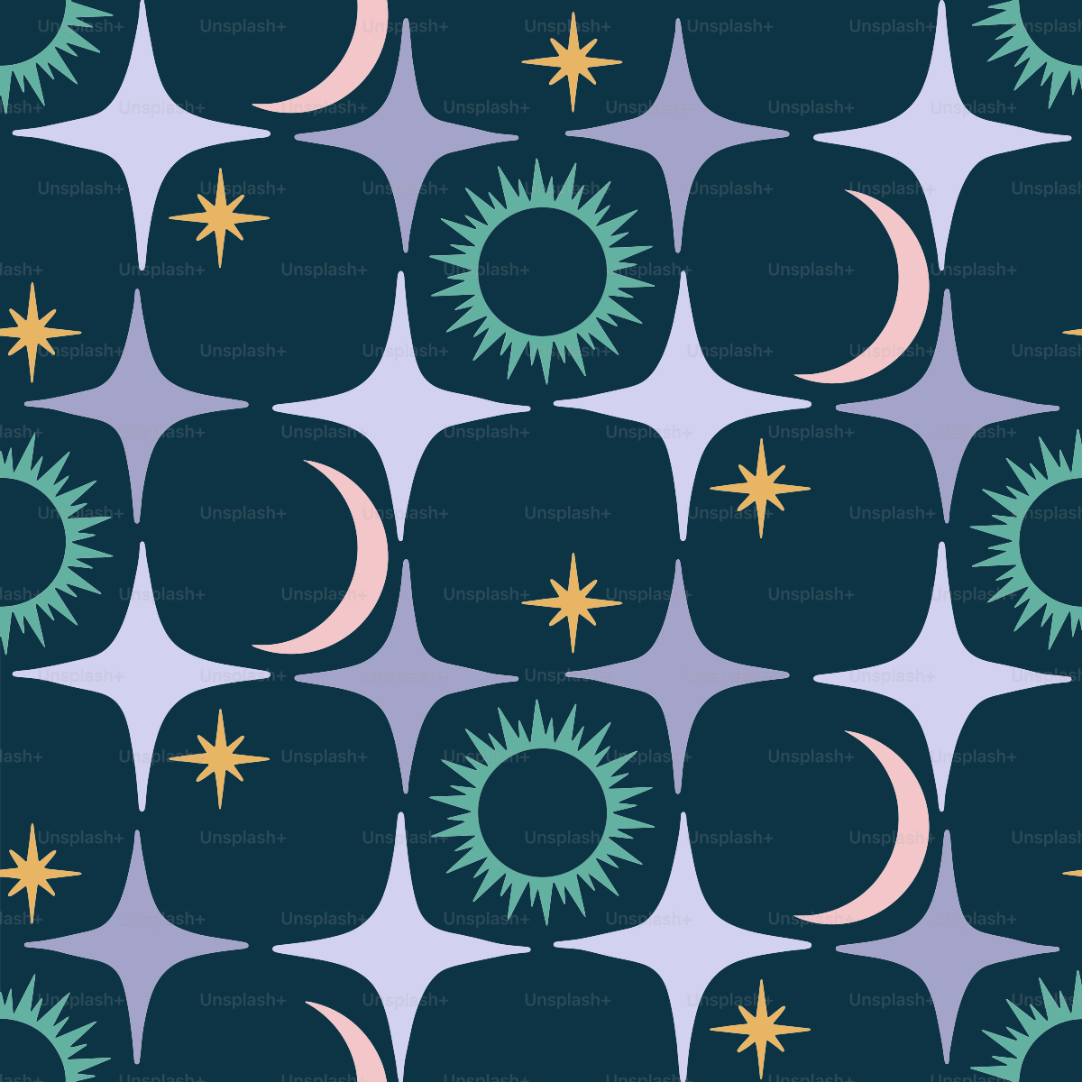 Celestial pattern with stars, moons, and suns. vector – Wallpaper Image on  Unsplash, image size:3000x3000