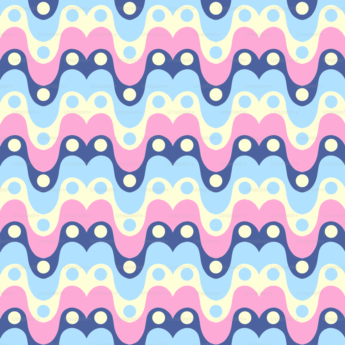 Wellige, bunte Muster aus Rosa, Blau und Gelb.