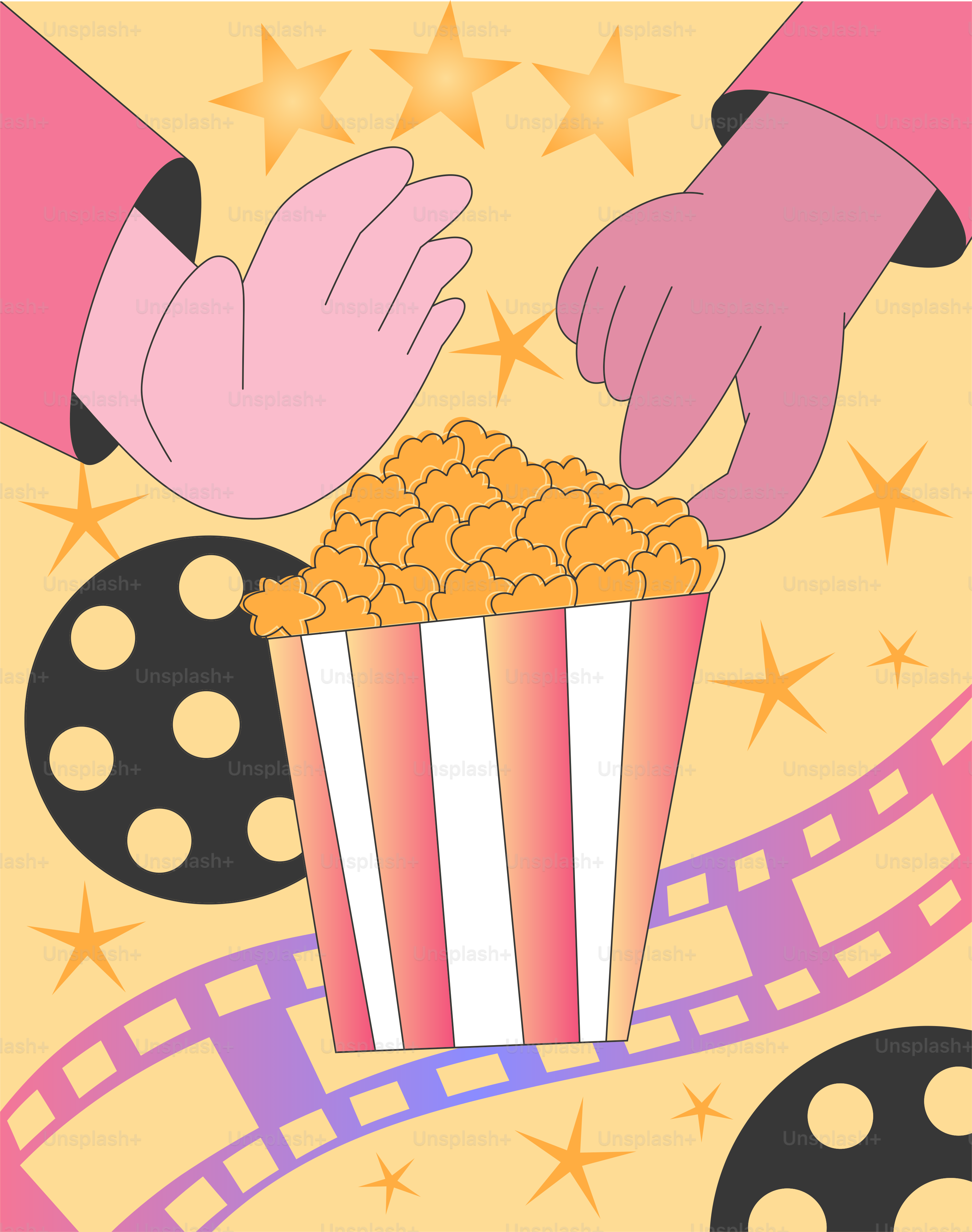 영화의 밤: 팝콘과 필름 릴!