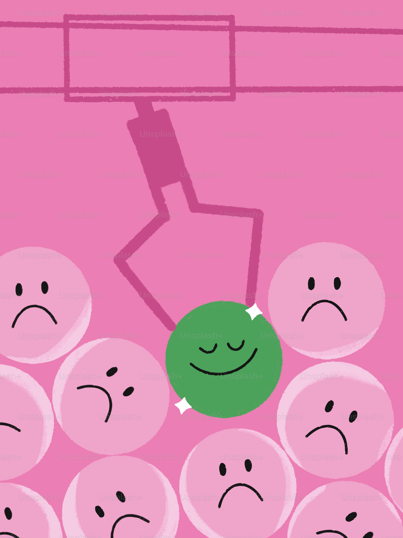 A happy face is selected by a claw.