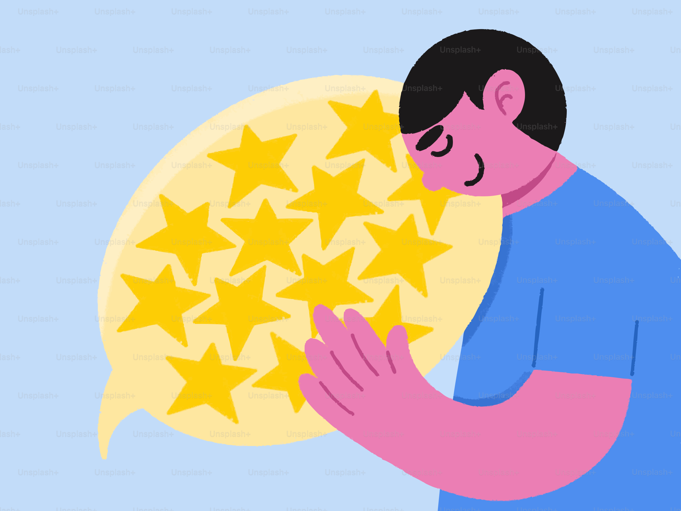 A man appreciates positive feedback with star reviews