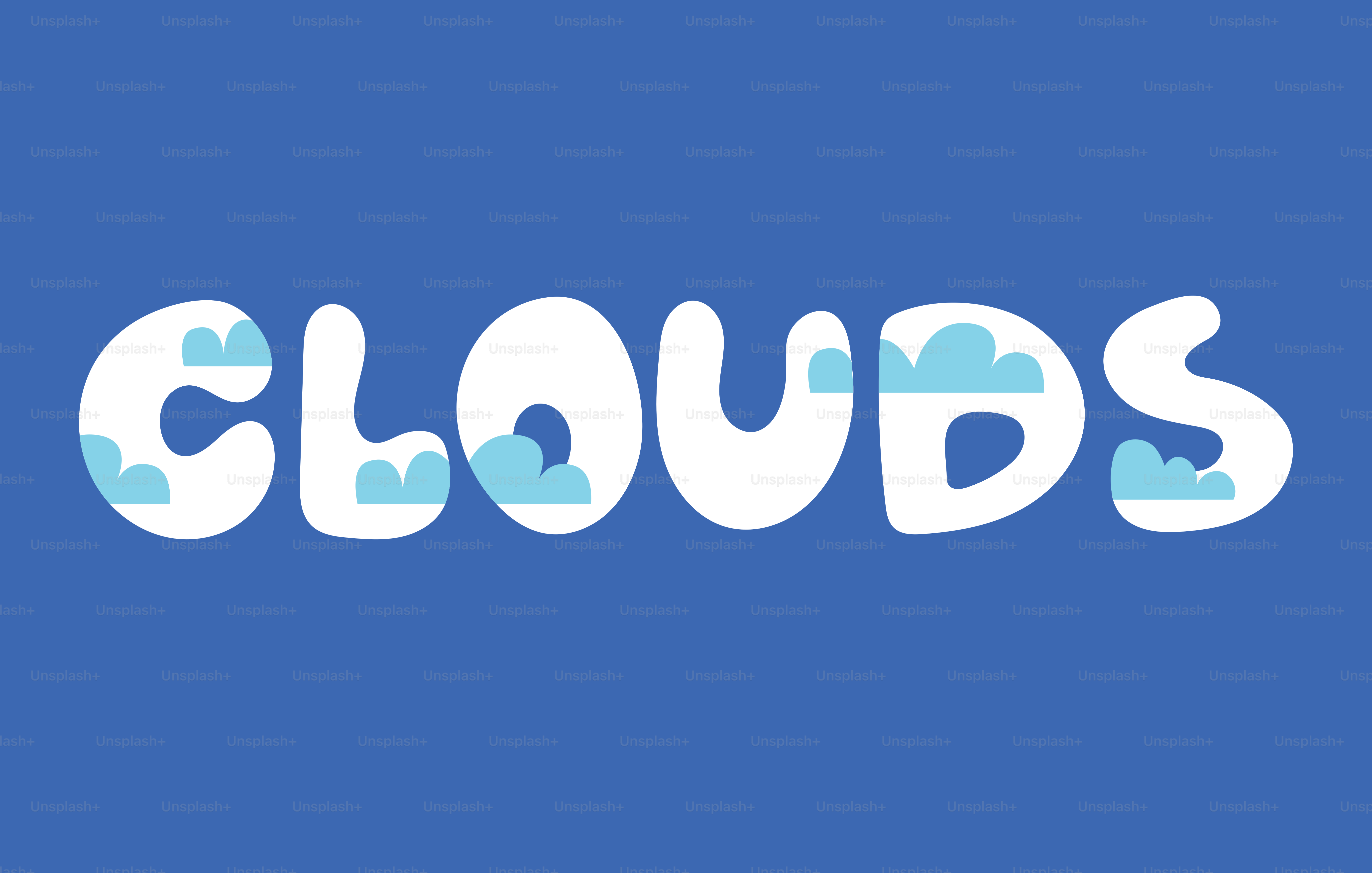 The image shows the word "clouds" with clouds.