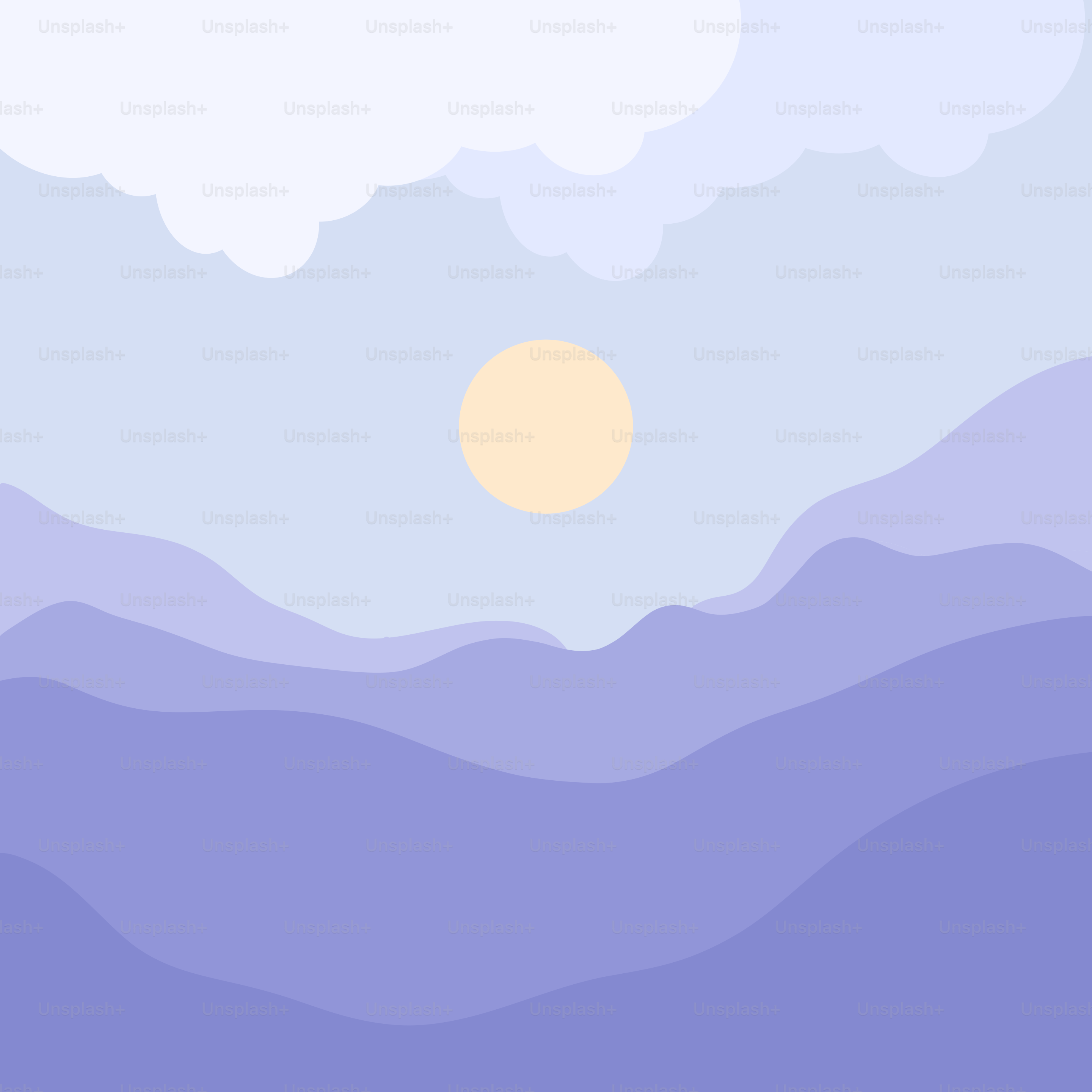 Sunrise over layered purple mountains and clouds.