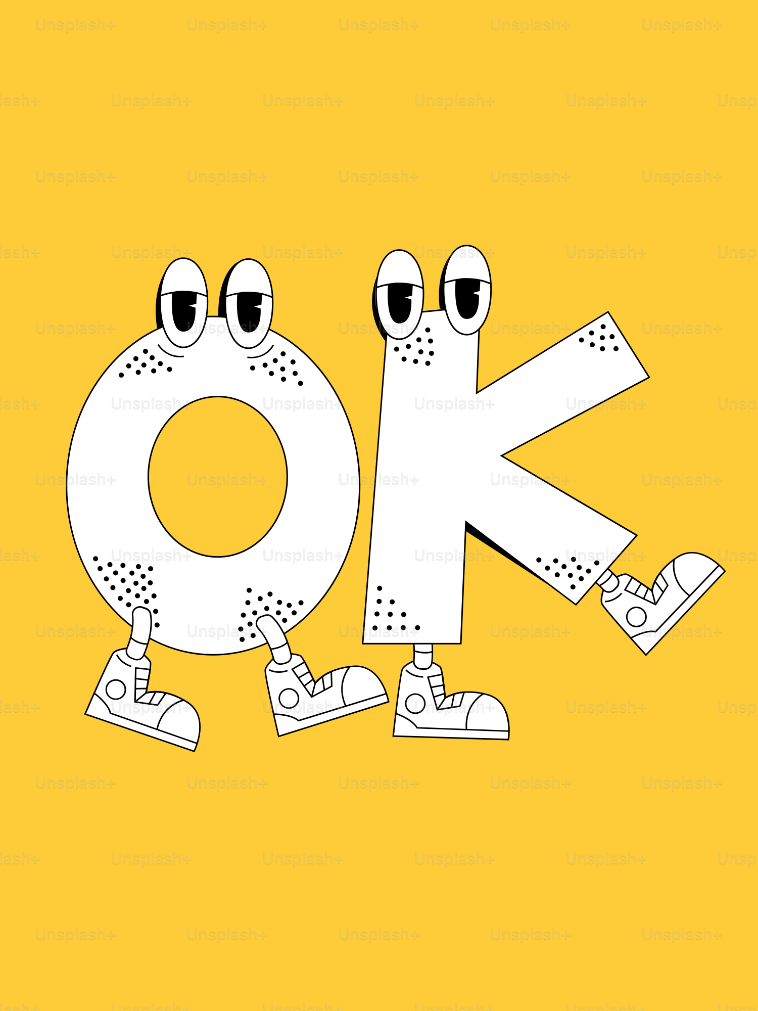 The word "ok" is a cartoon character.