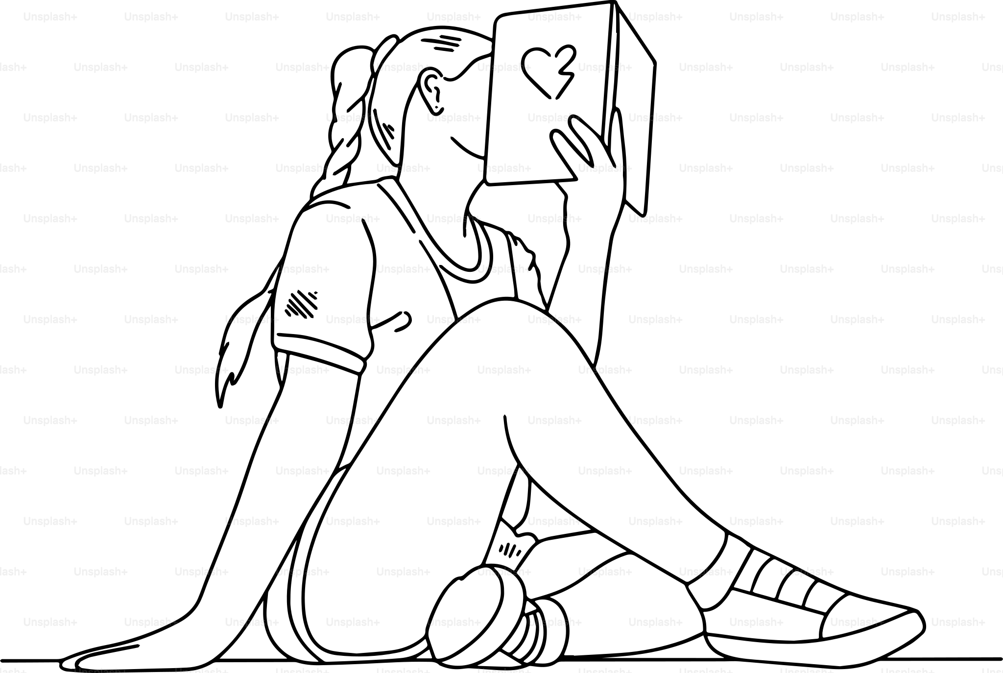 한 여성이 하트가 그려진 책을 읽고 있다. 벡터 – Unsplash의 예술 이미지, image size:3000x2012