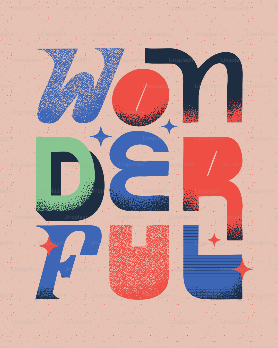 Wonderful is spelled out with colorful typography.