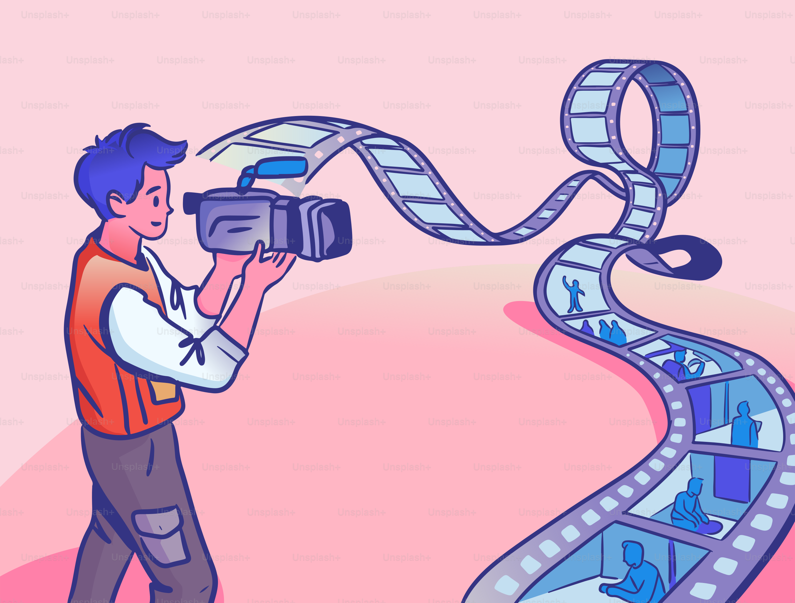 A videographer captures footage for a film. vector – Video Image on ...