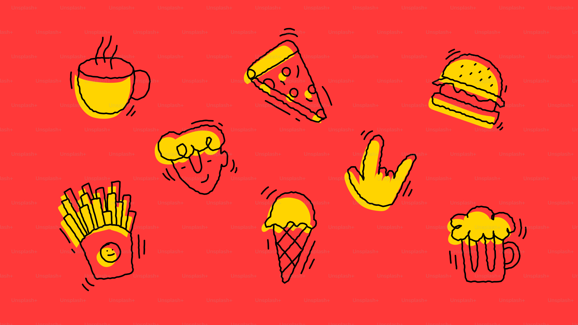 Food, drink, and fun illustrations.