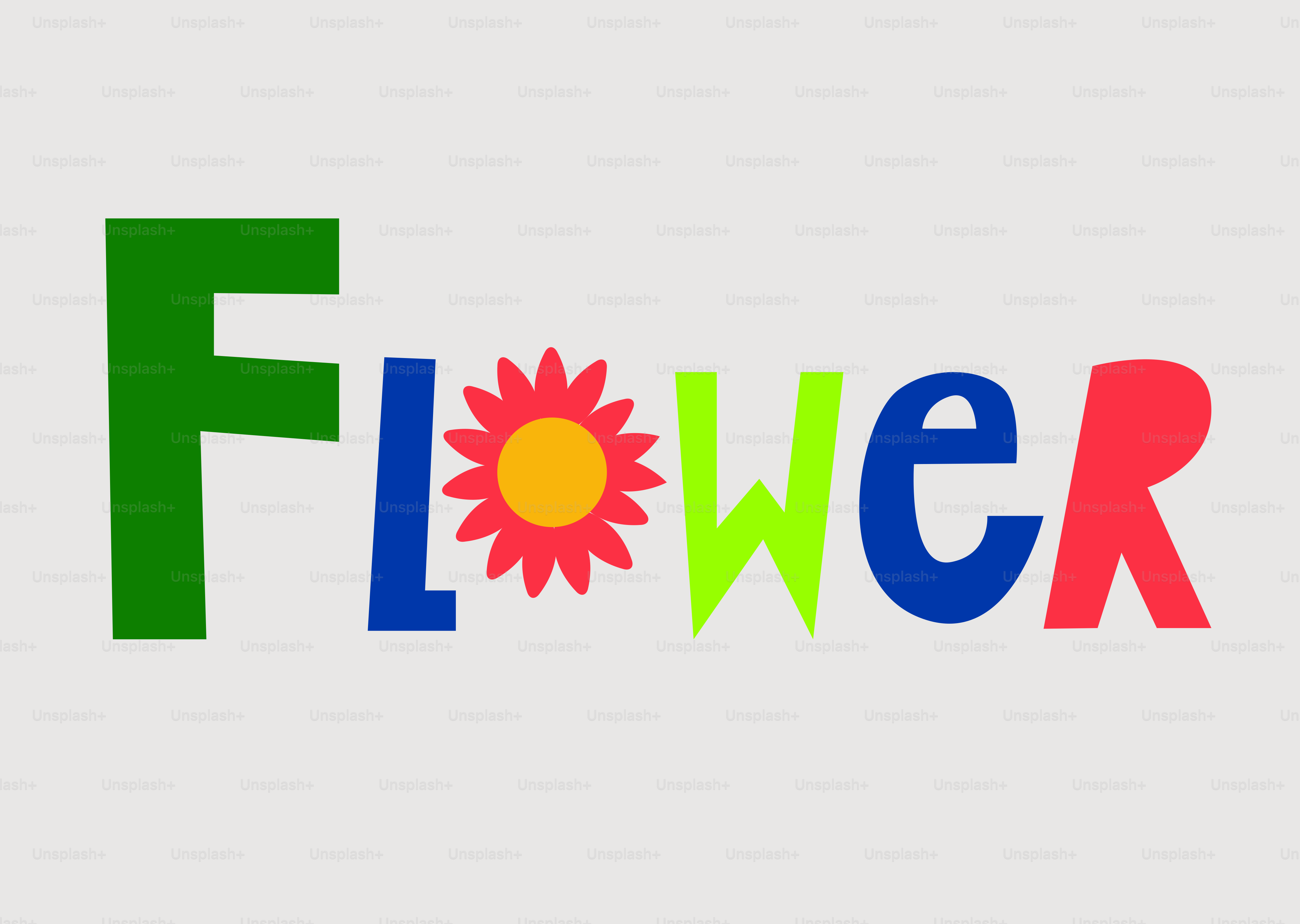 The word "flower" is spelled out in colorful letters.