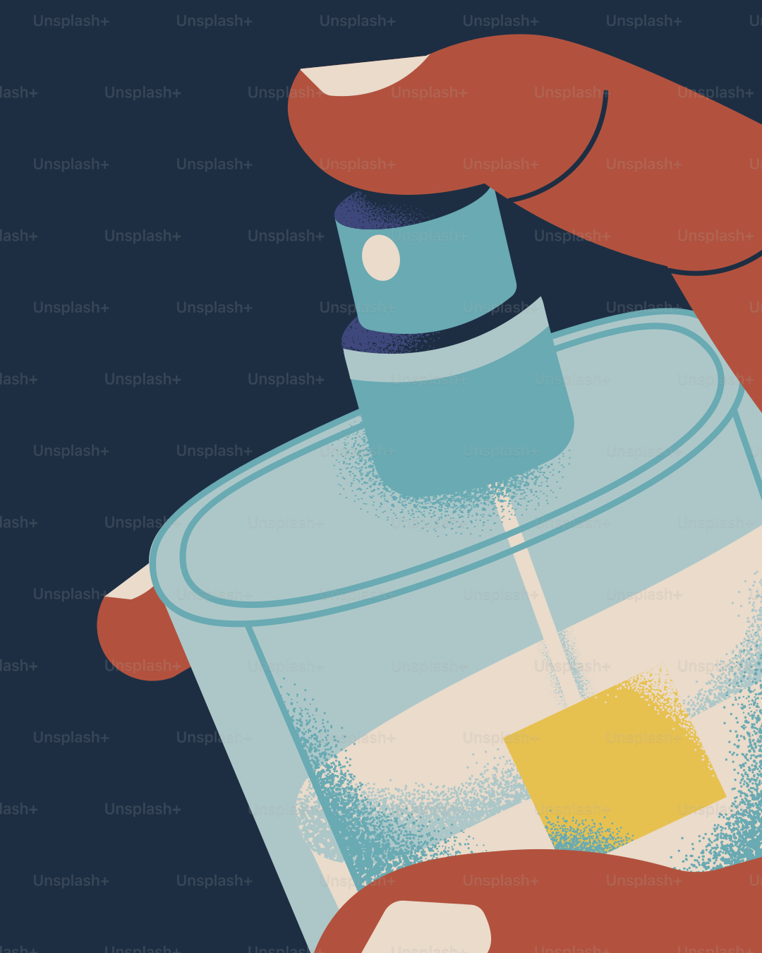 Une main vaporise du parfum dans une bouteille.