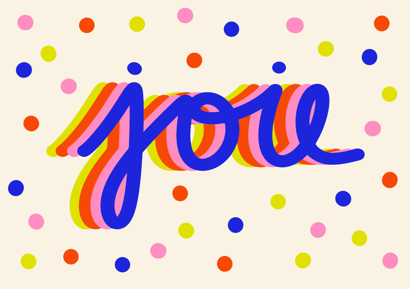 "joie" is written with colorful shadows and polka dots.