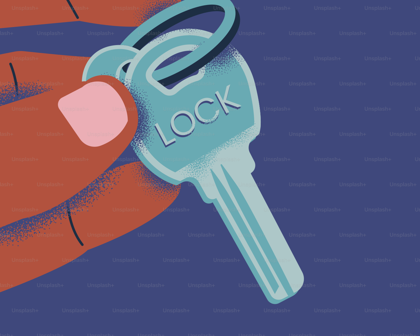A hand holds a key labeled "lock".