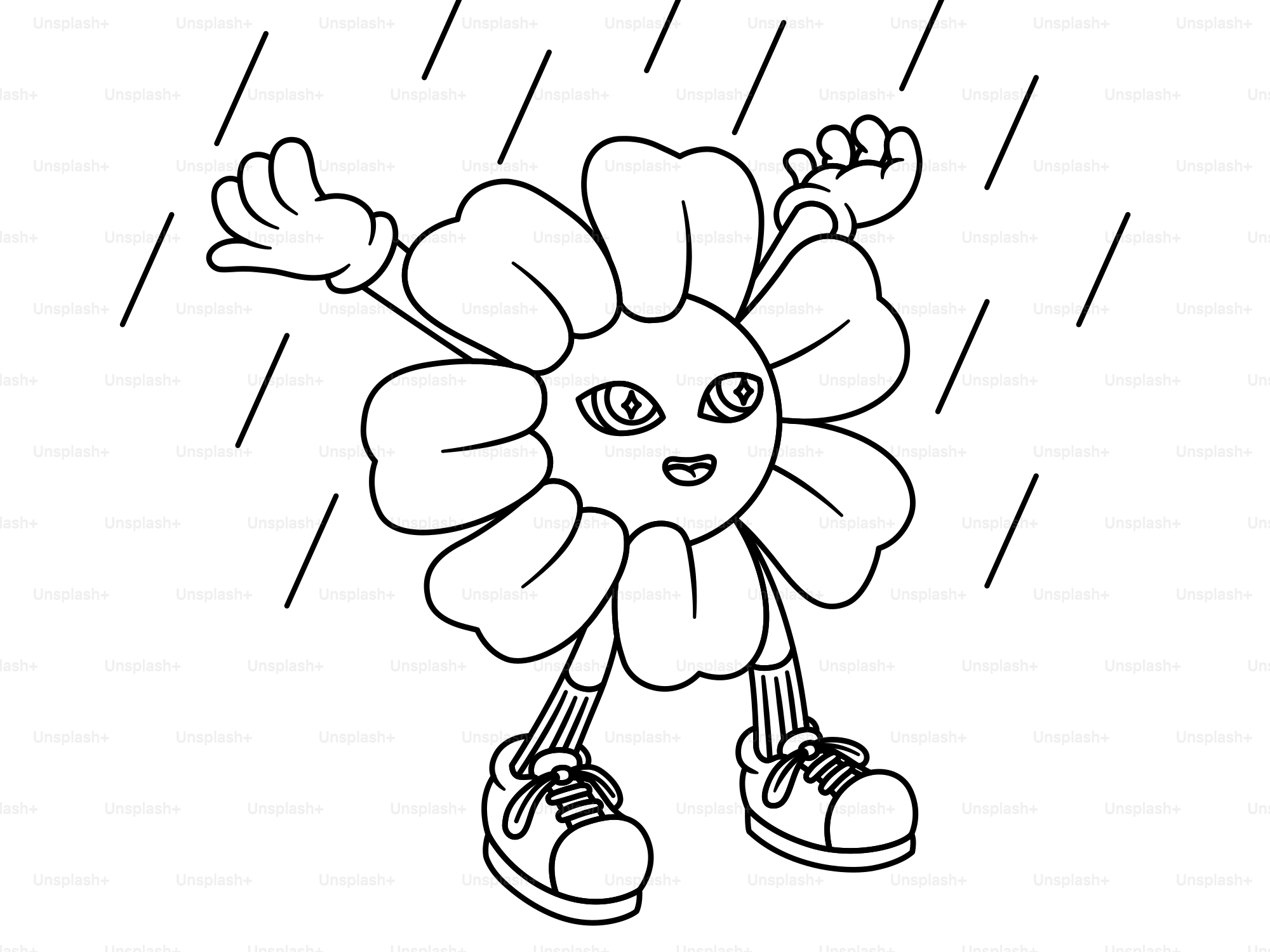 A flower person enjoys the rain.