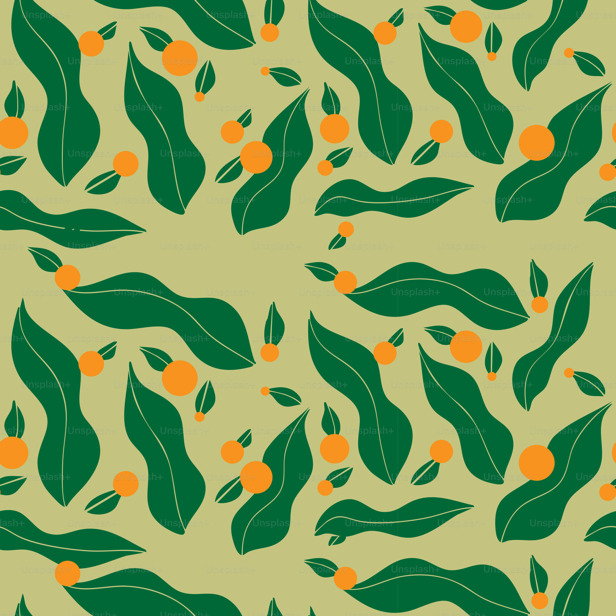 Green leaves and oranges decorate the pattern.