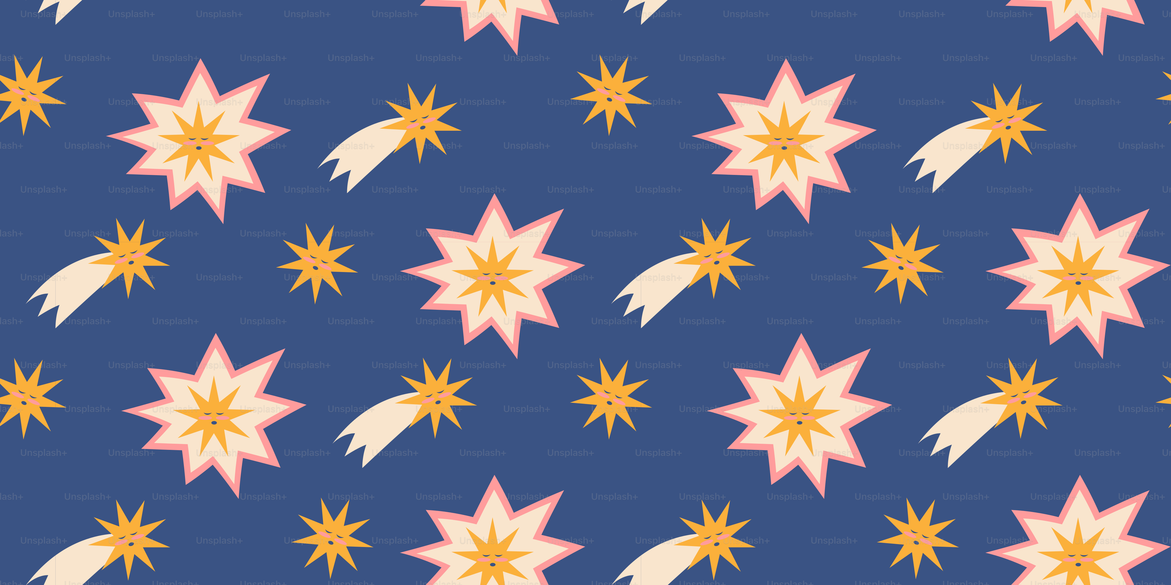 Stars and comets on a blue background.