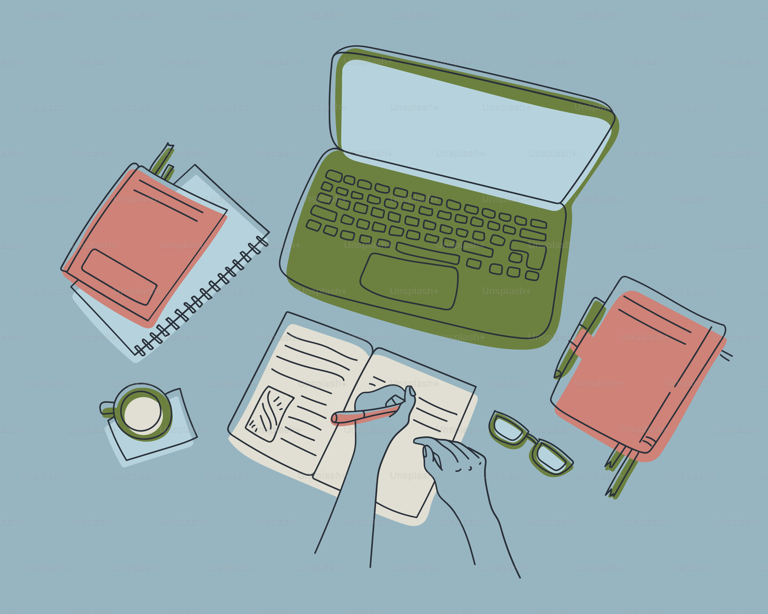 Eine Person arbeitet an einem Schreibtisch mit einem Laptop.
