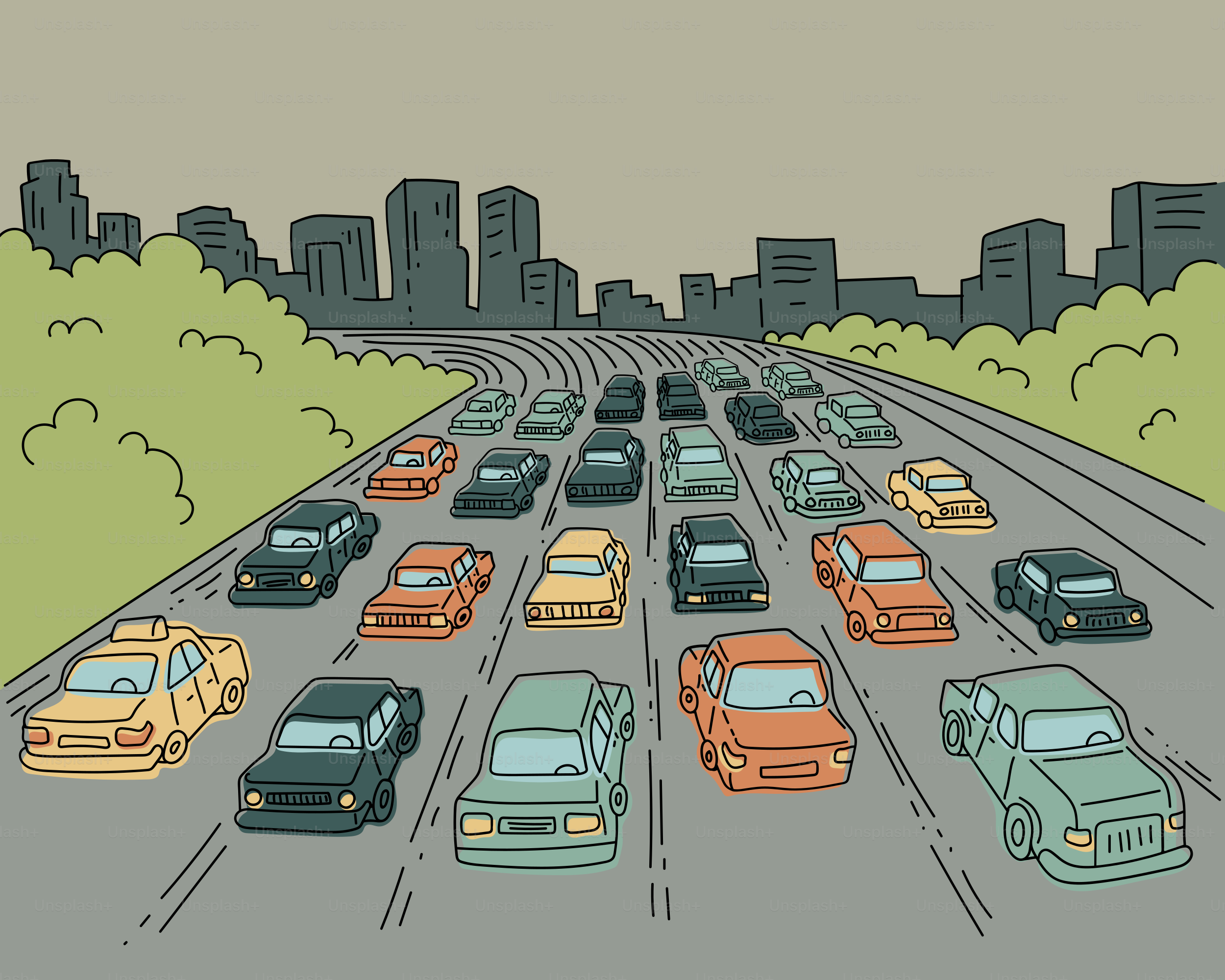 Traffic is backed up on a busy highway.