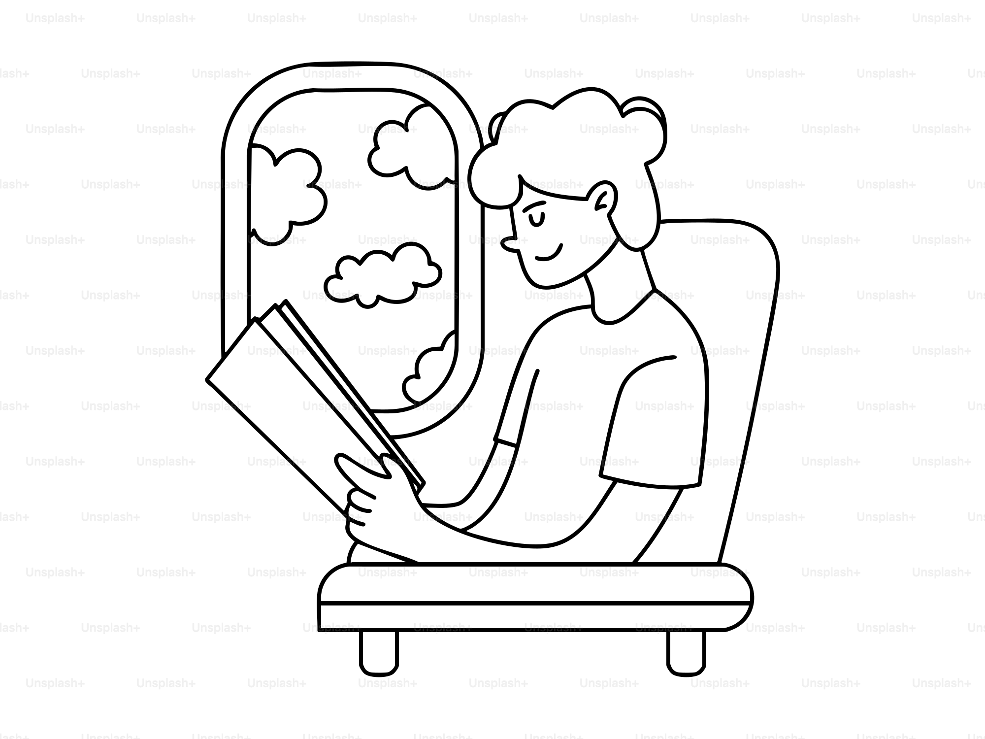 A person reads a book on an airplane.