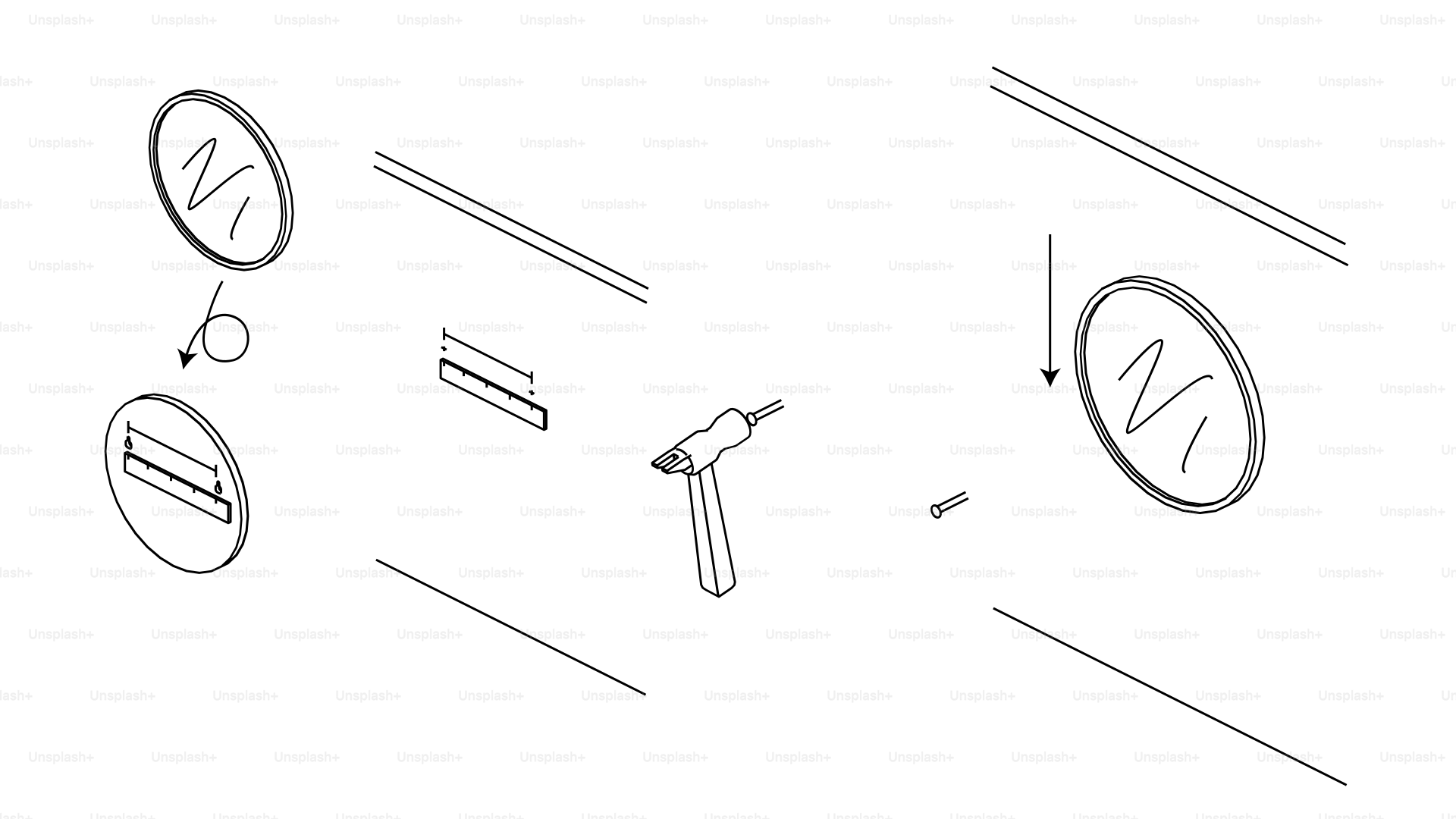 Here is a short caption of the image: installing a mirror on a wall, step by step.