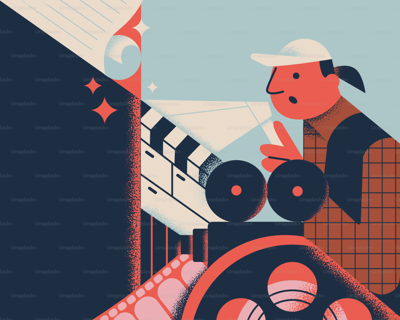 A film director works on a movie set.