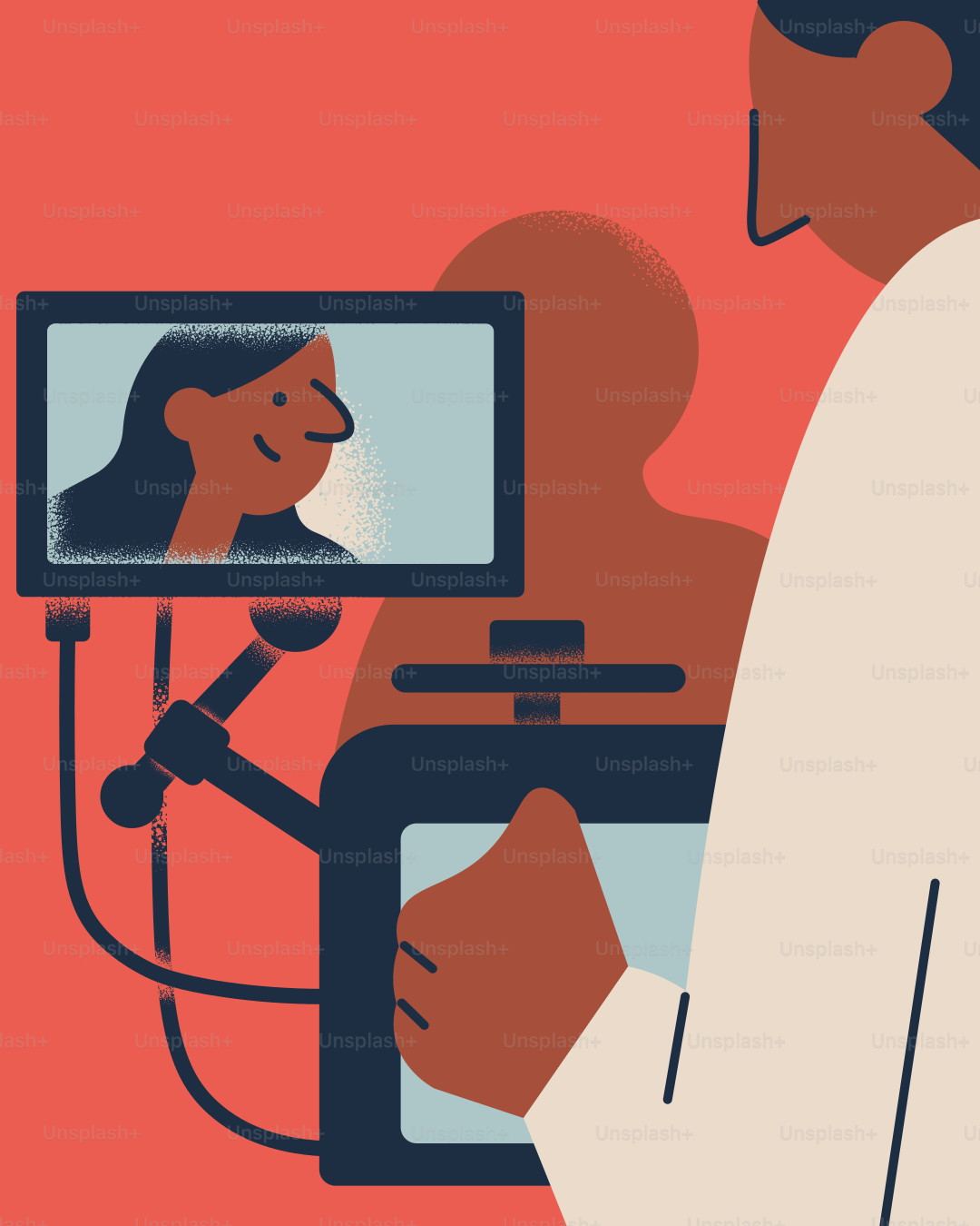 A doctor monitors a patient on a screen.