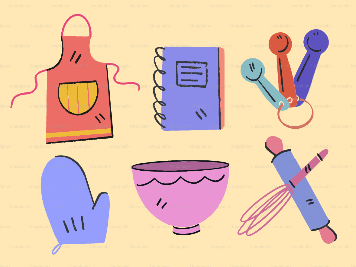 Baking essentials: apron, tools, and more. vector – Illustration Image ...