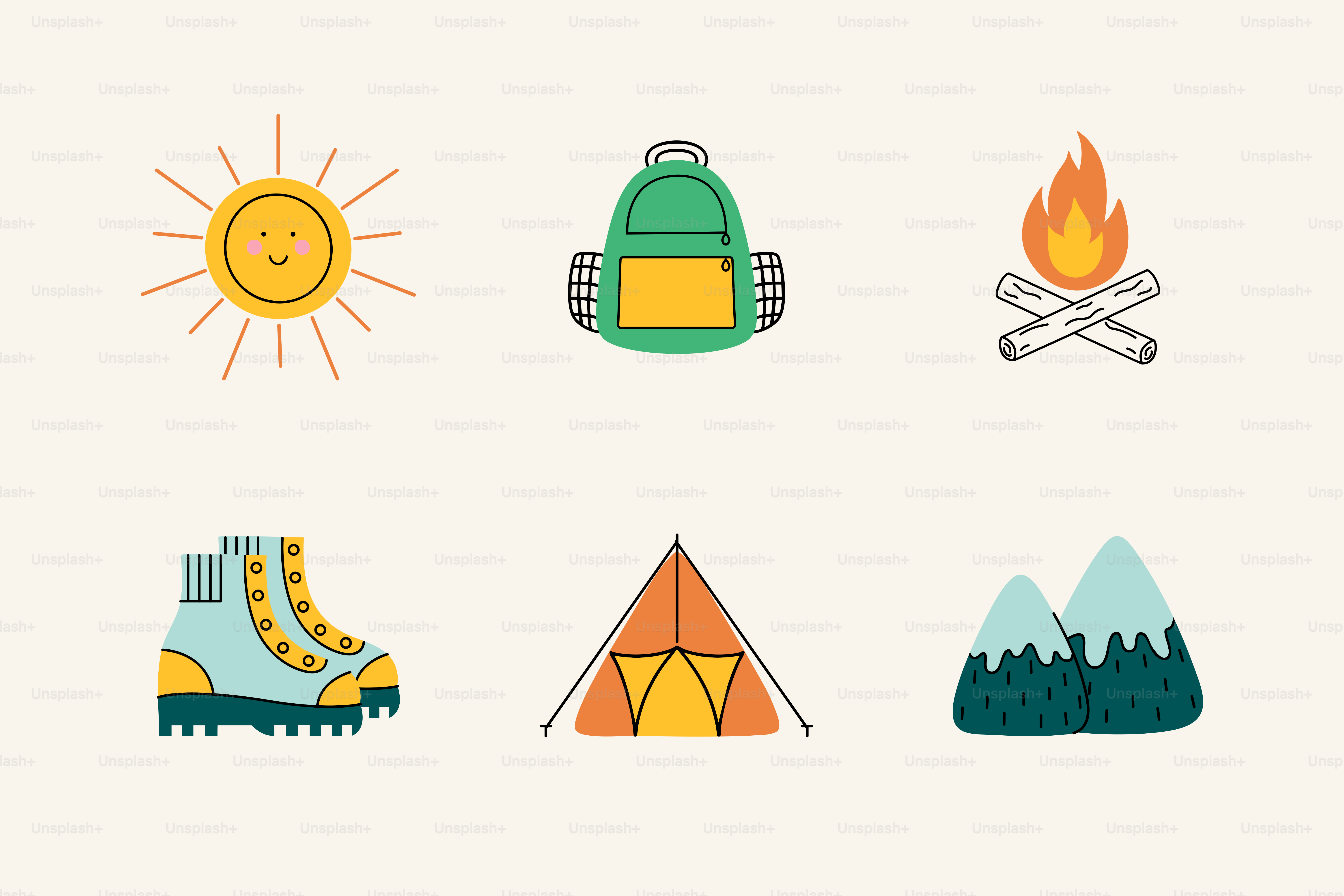 Camping themed icons for outdoor adventure.