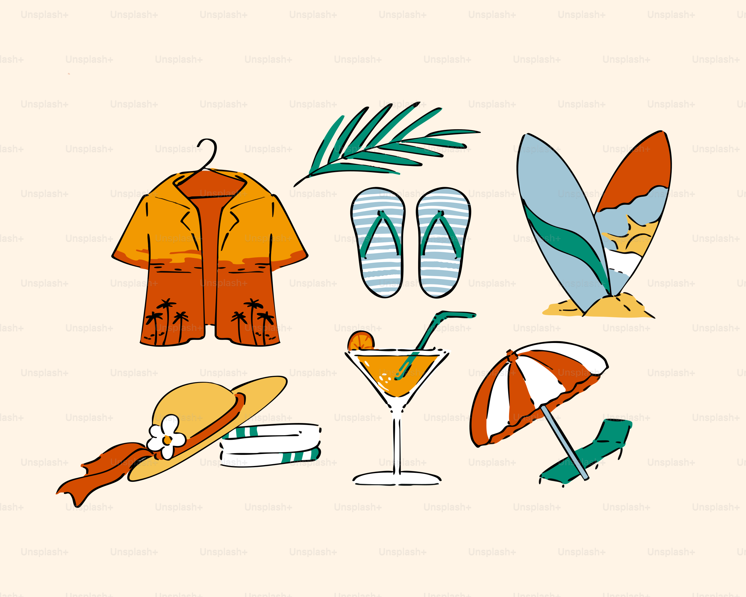 Itens essenciais de praia e itens de verão são exibidos.