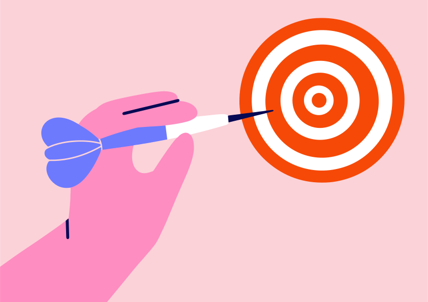 Mão mirando um dardo em um alvo.