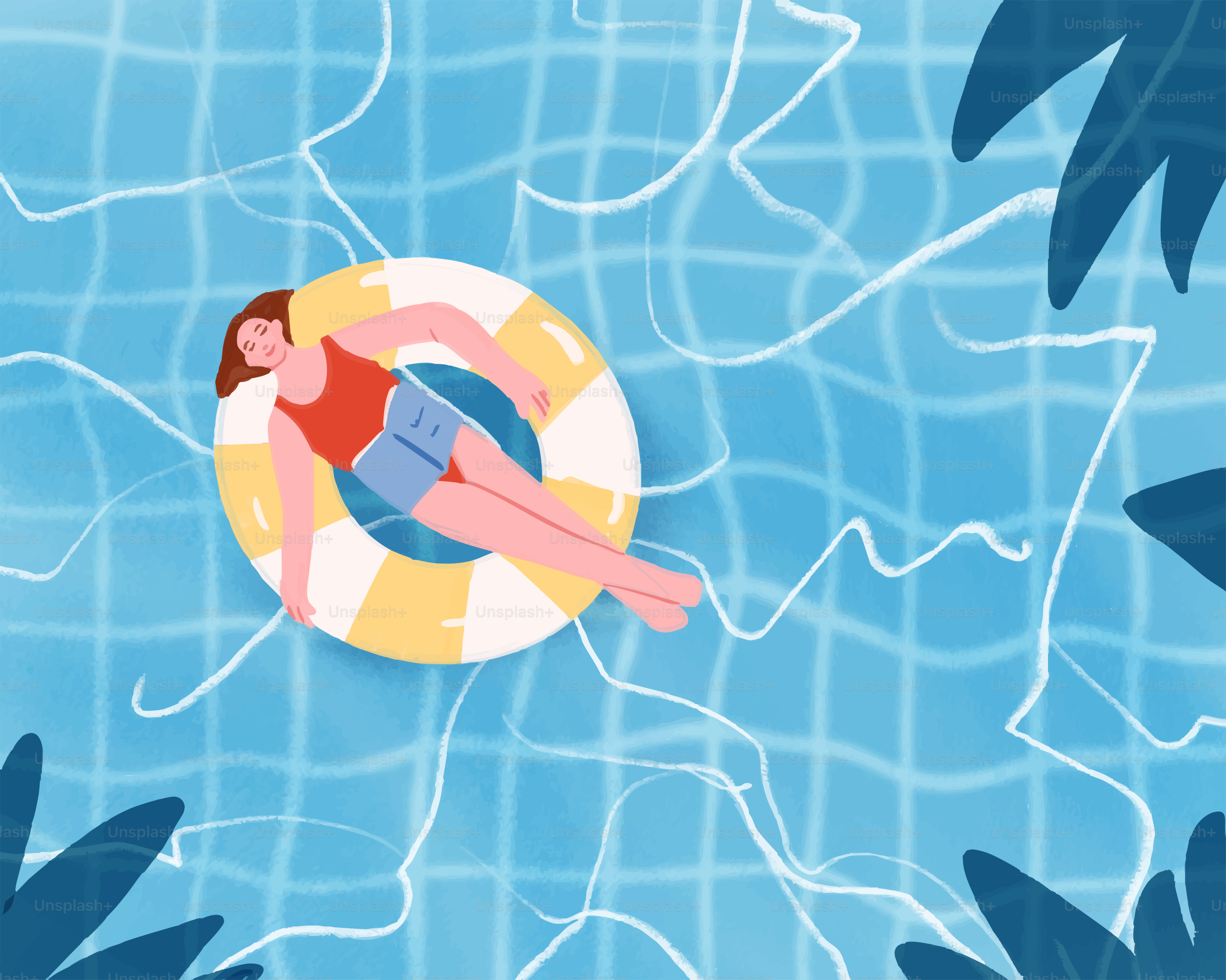 Woman relaxing in the pool on a float.