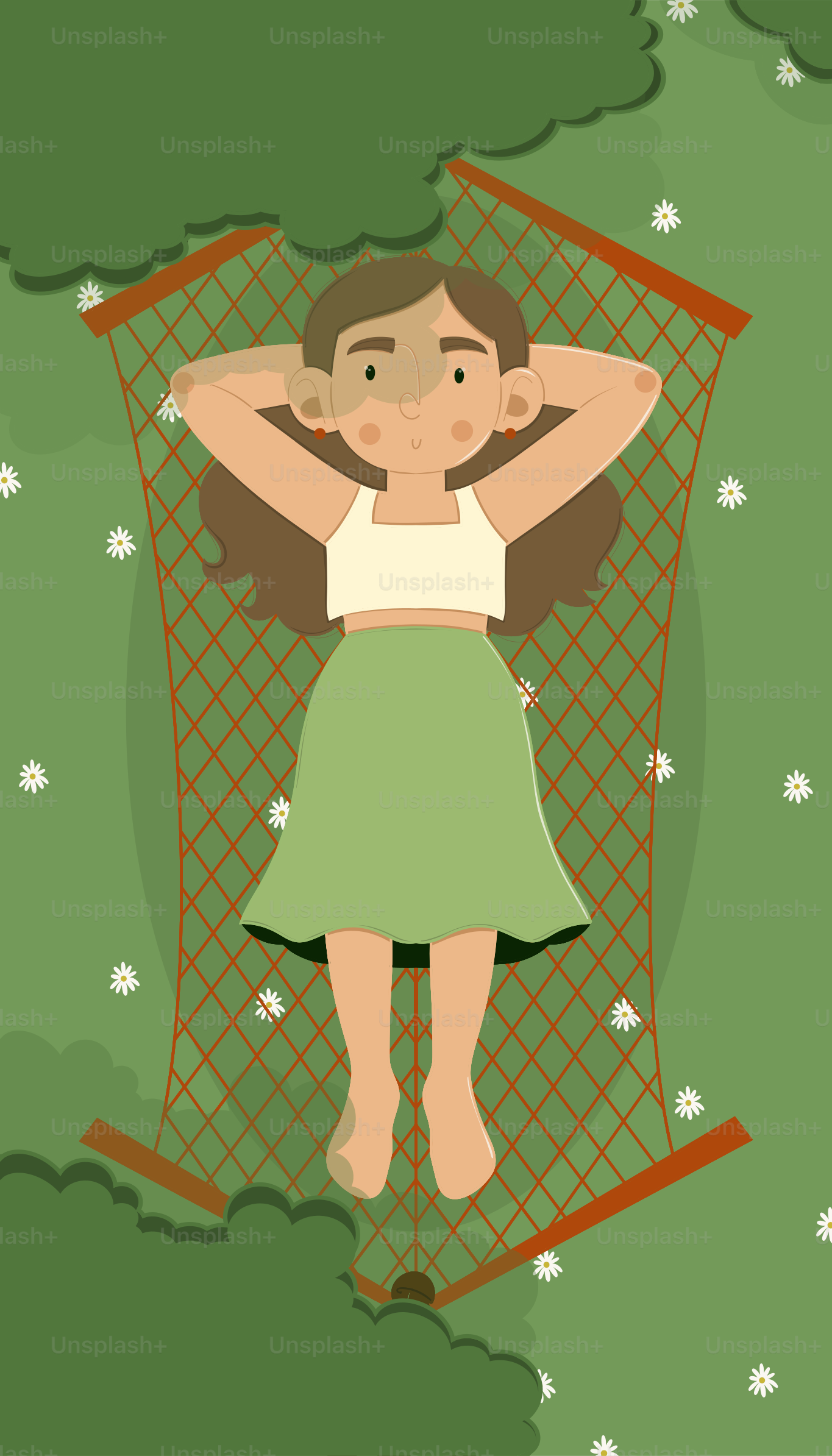 화창한 날 해먹에서 휴식을 취하는 여성.