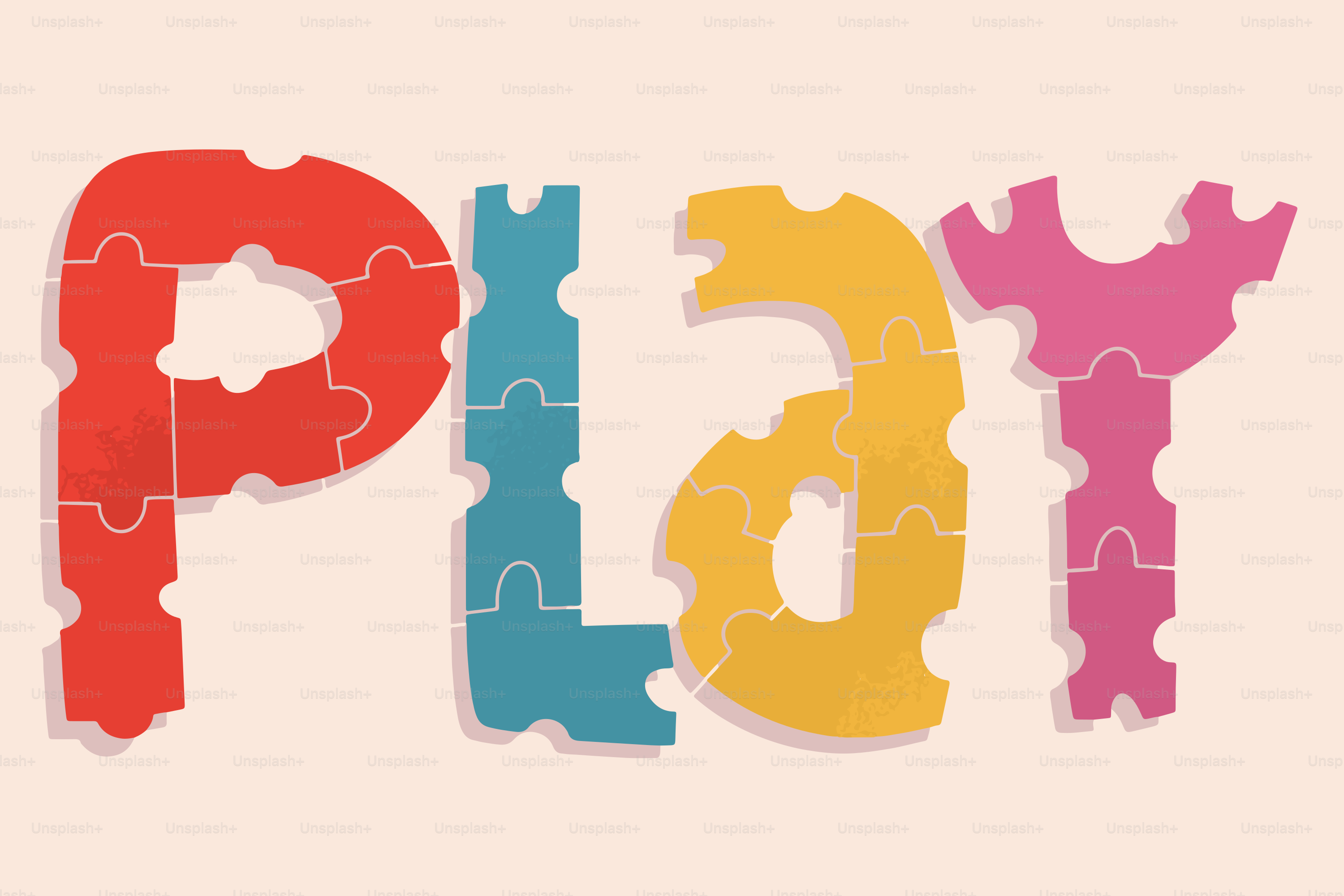 The word "play" is made of puzzle pieces.