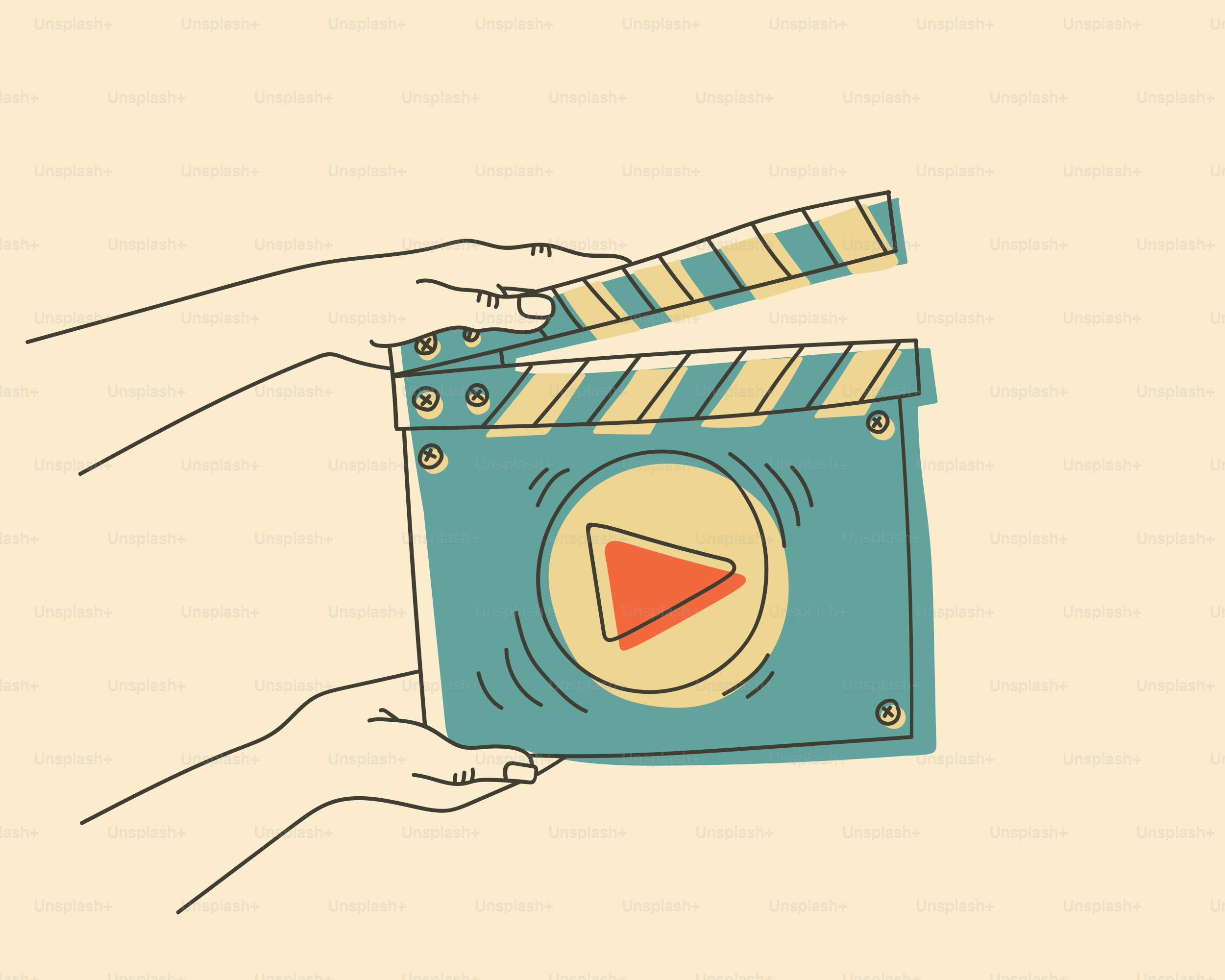 Clapperboard film dengan desain tombol putar.