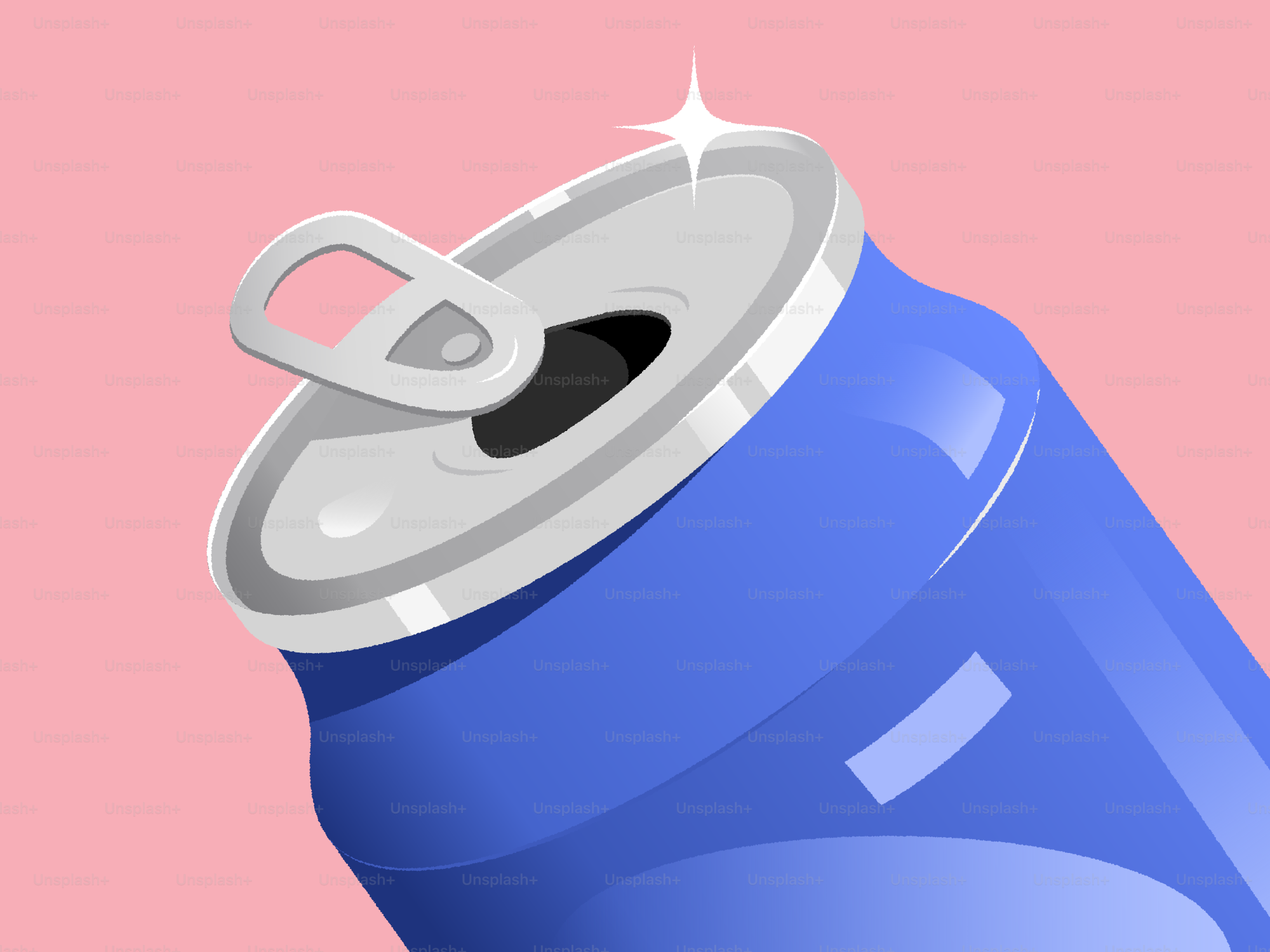 Opened blue soda can ready to drink.