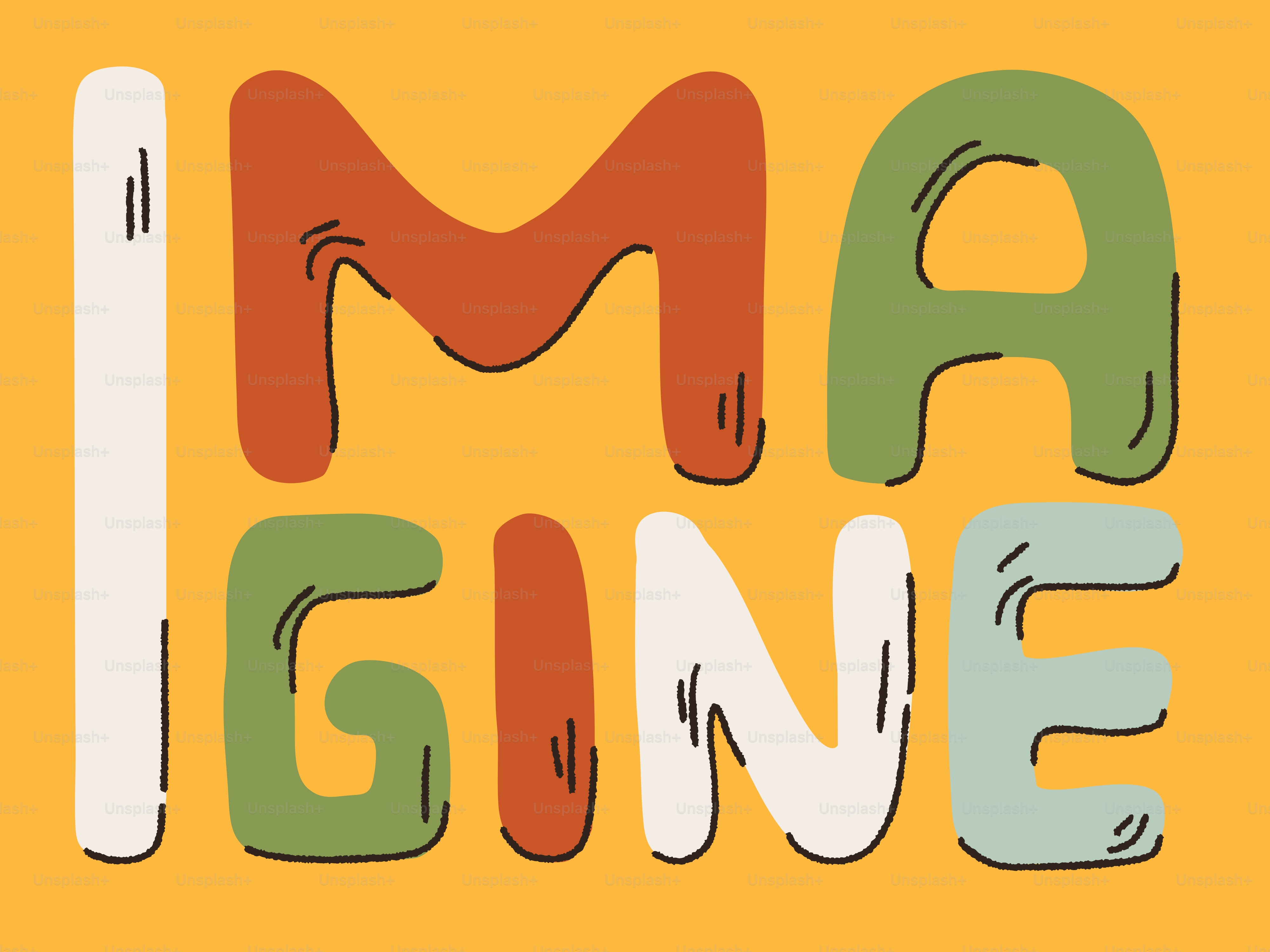 Le mot « imagine » en lettres colorées et en gras.